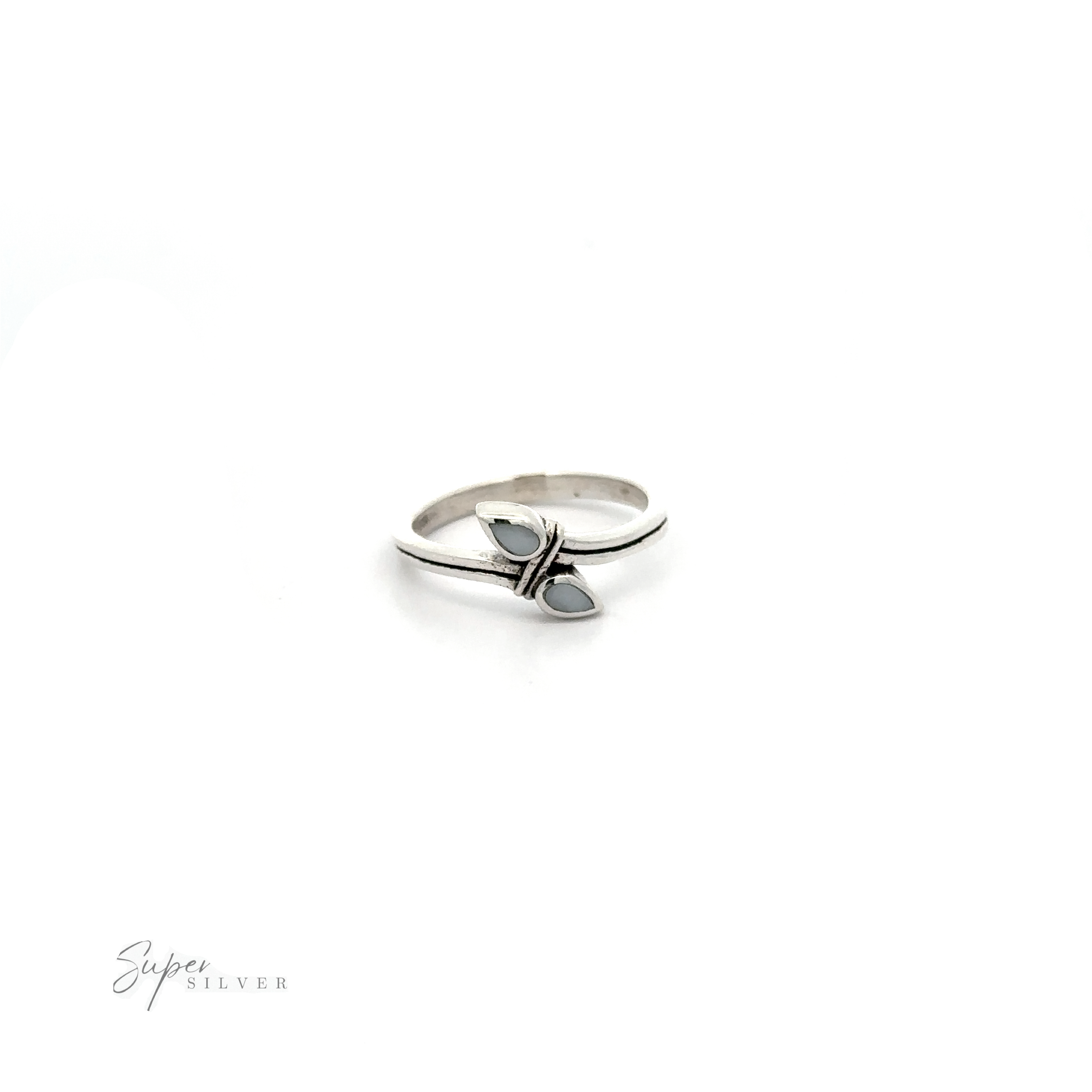 A sterling silver ring with an Inlay Teardrop Ring stone inlaid in the middle.