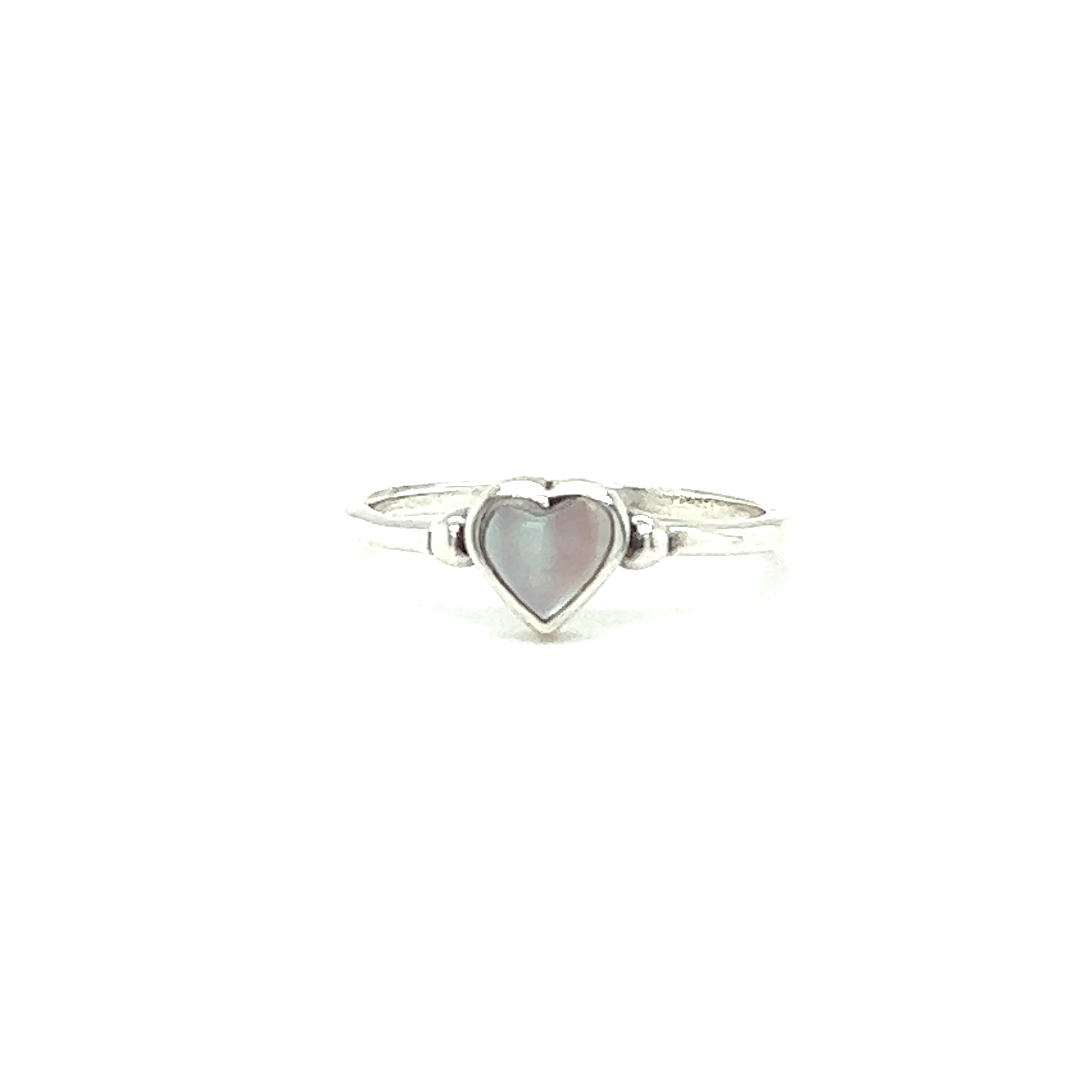 A Super Silver Dainty Inlaid Heart Ring with a mother of pearl inlay.