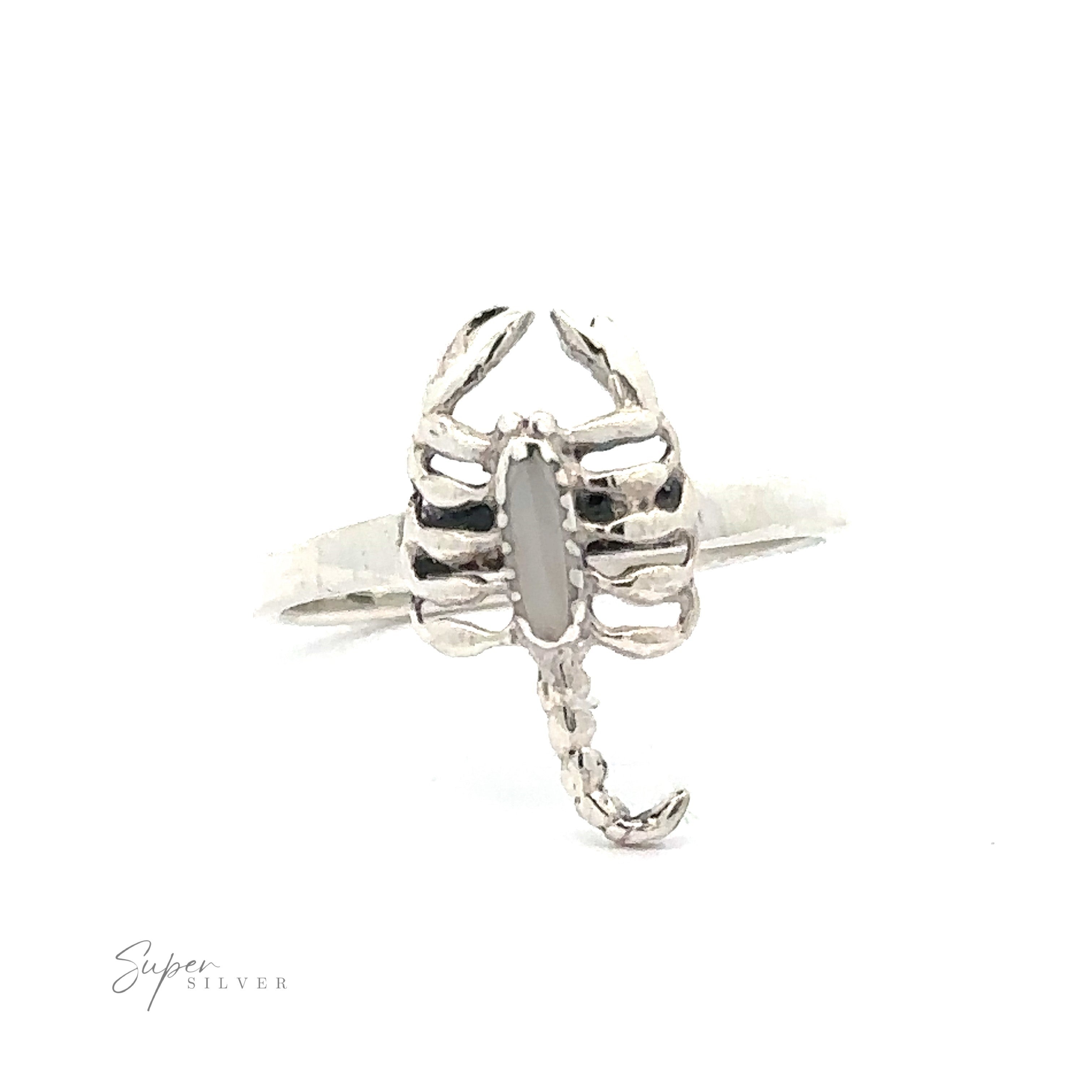 Small Scorpion Ring with Inlaid Stone depicting a small scorpion design.