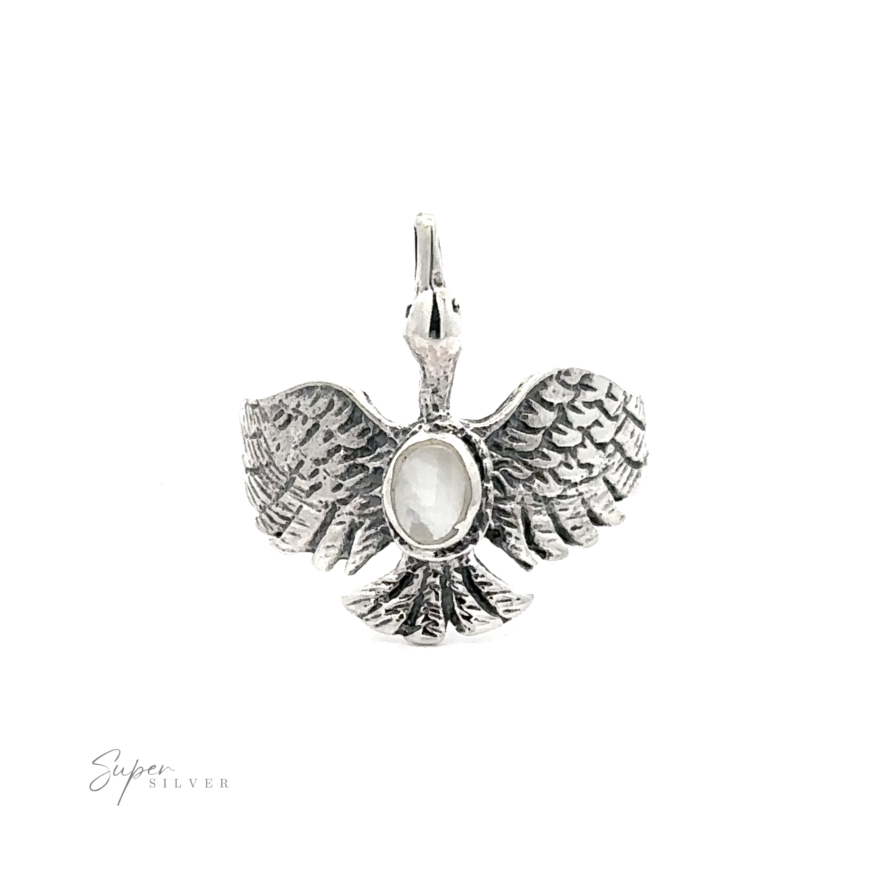 A sterling silver swan ring with an inlay stone, perfect for wildlife lovers.