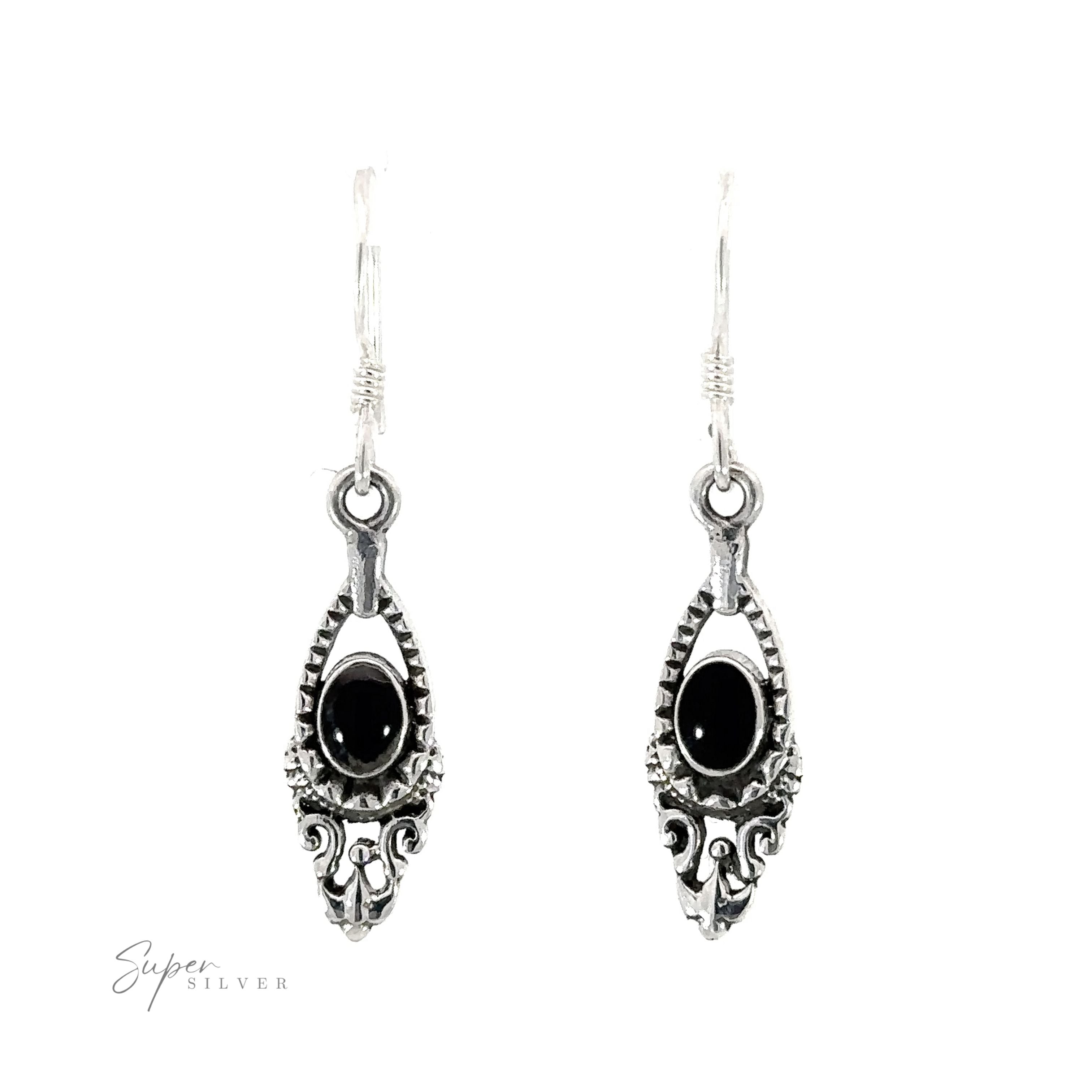 Everyday delicate Victorian stone earrings on a white background.