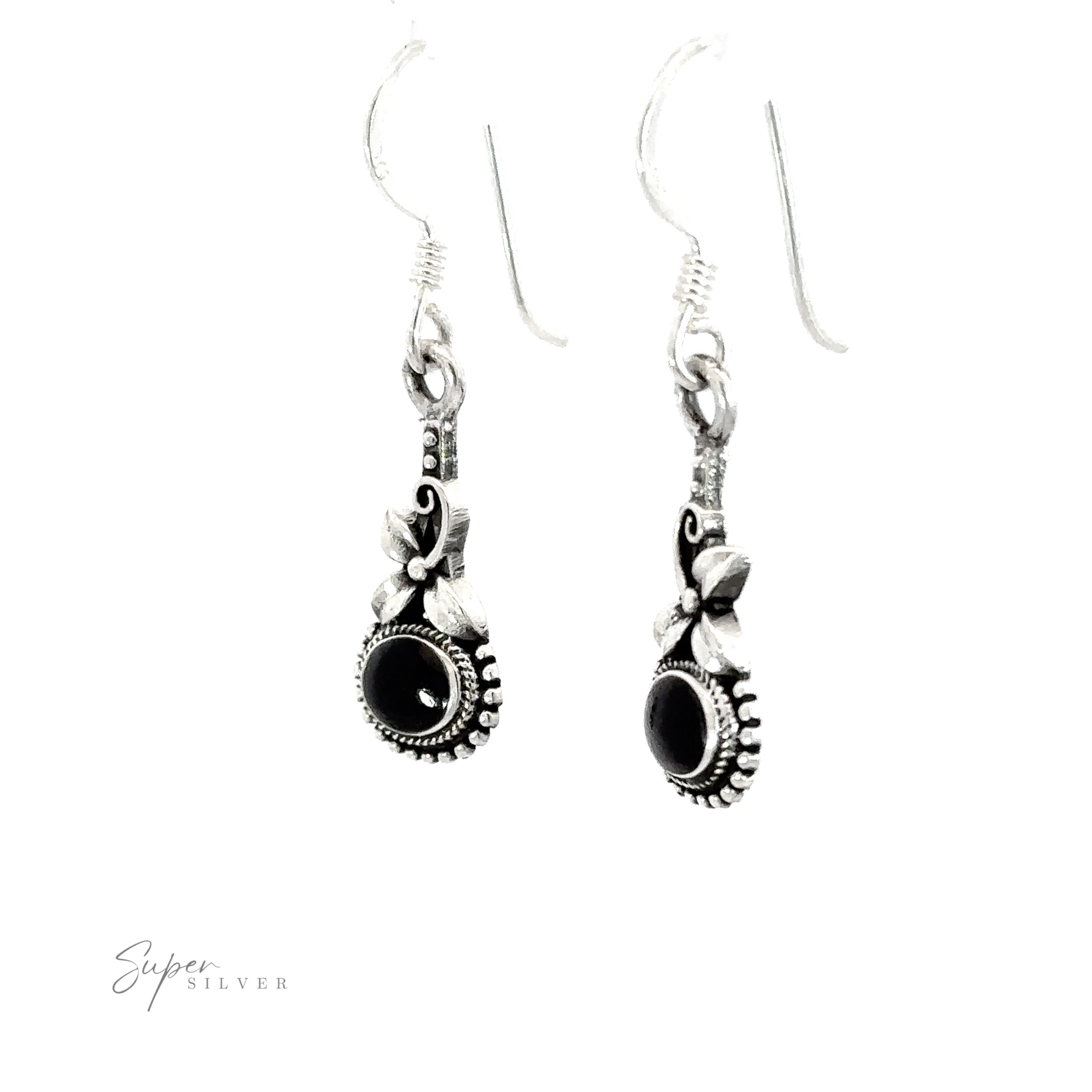 A pair of Inlaid Flower Earrings with Oval Stone with boho elegance.