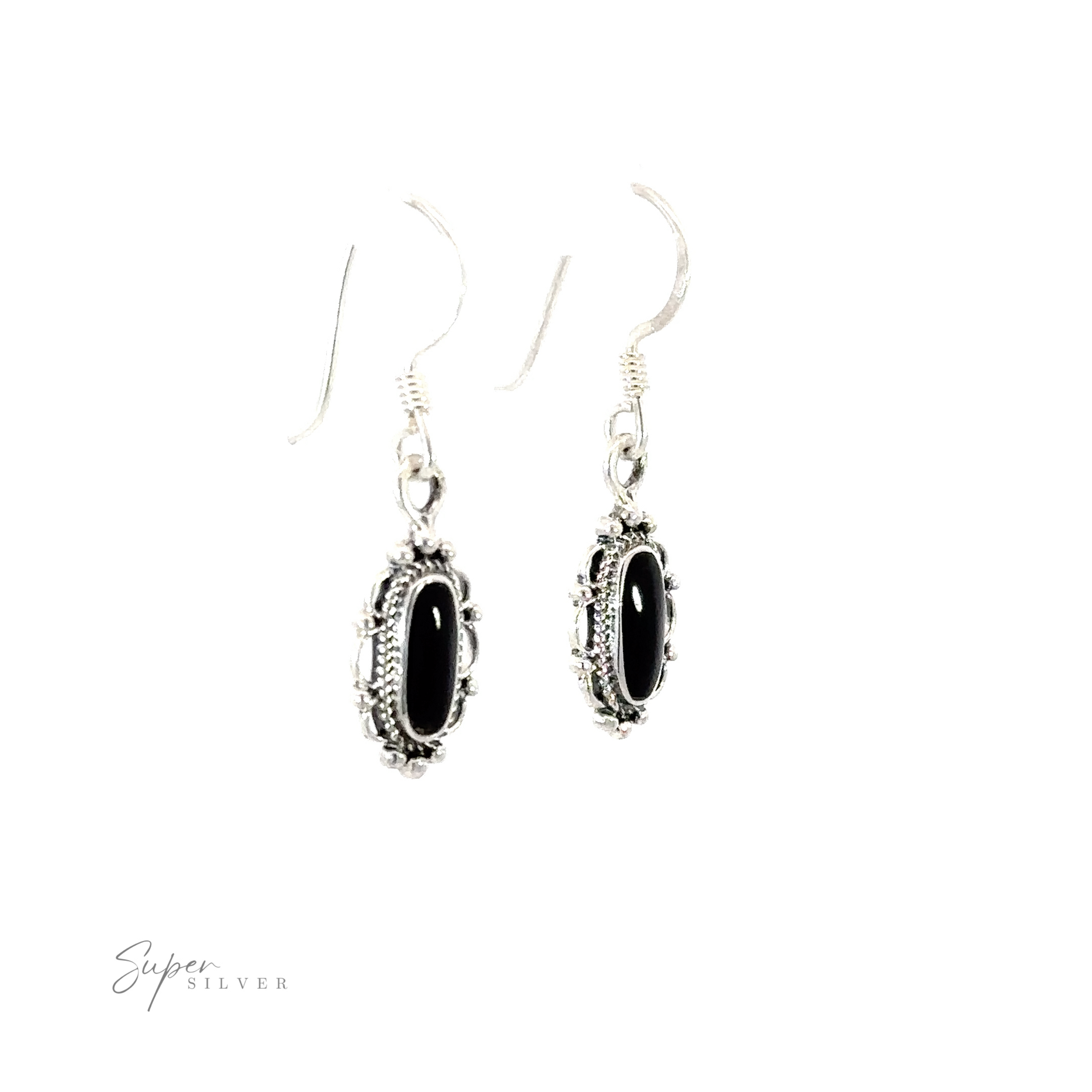 A pair of Dainty Vintage Inspired Oval Inlaid Stone Earrings on a white background.