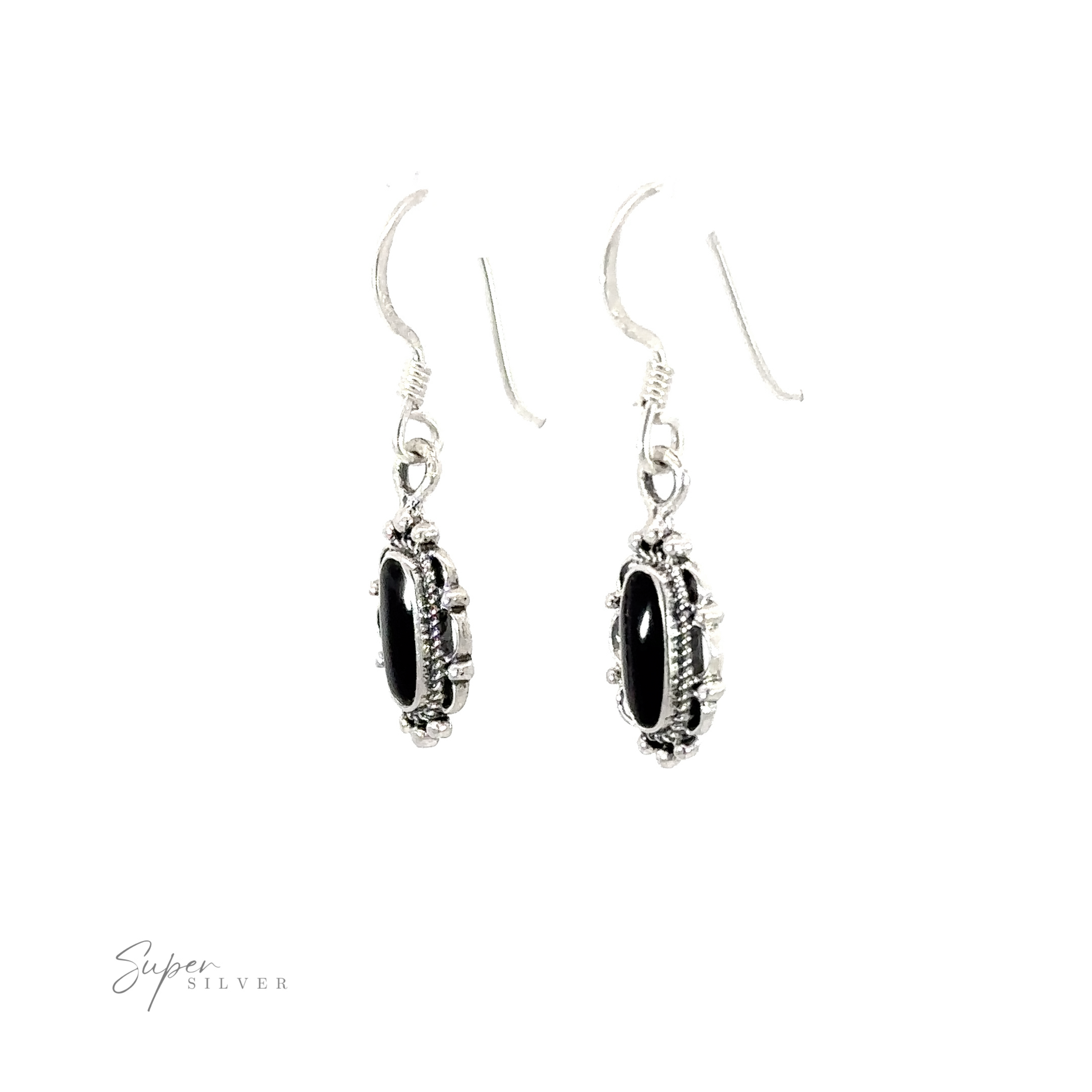 Dainty Vintage Inspired Oval Inlaid Stone Earrings on a white background.
