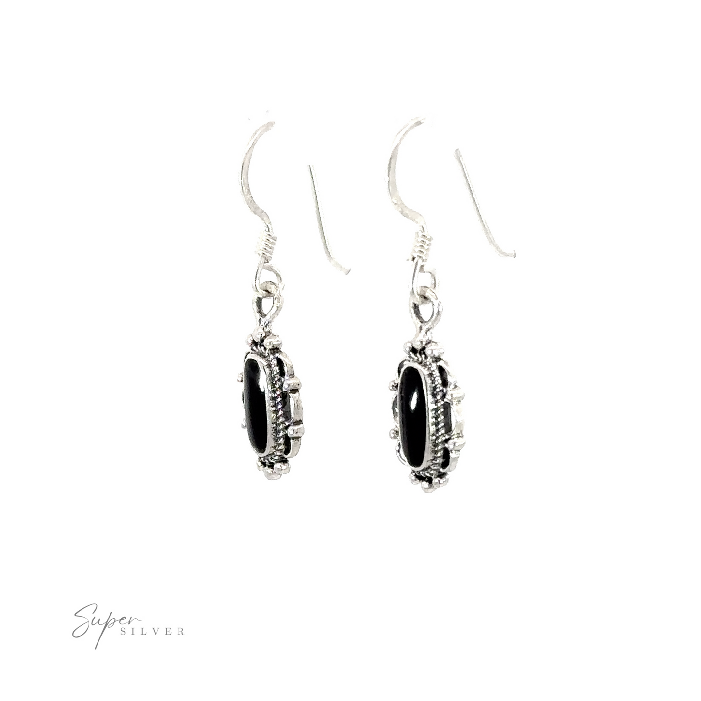 
                  
                    Dainty Vintage Inspired Oval Inlaid Stone Earrings on a white background.
                  
                