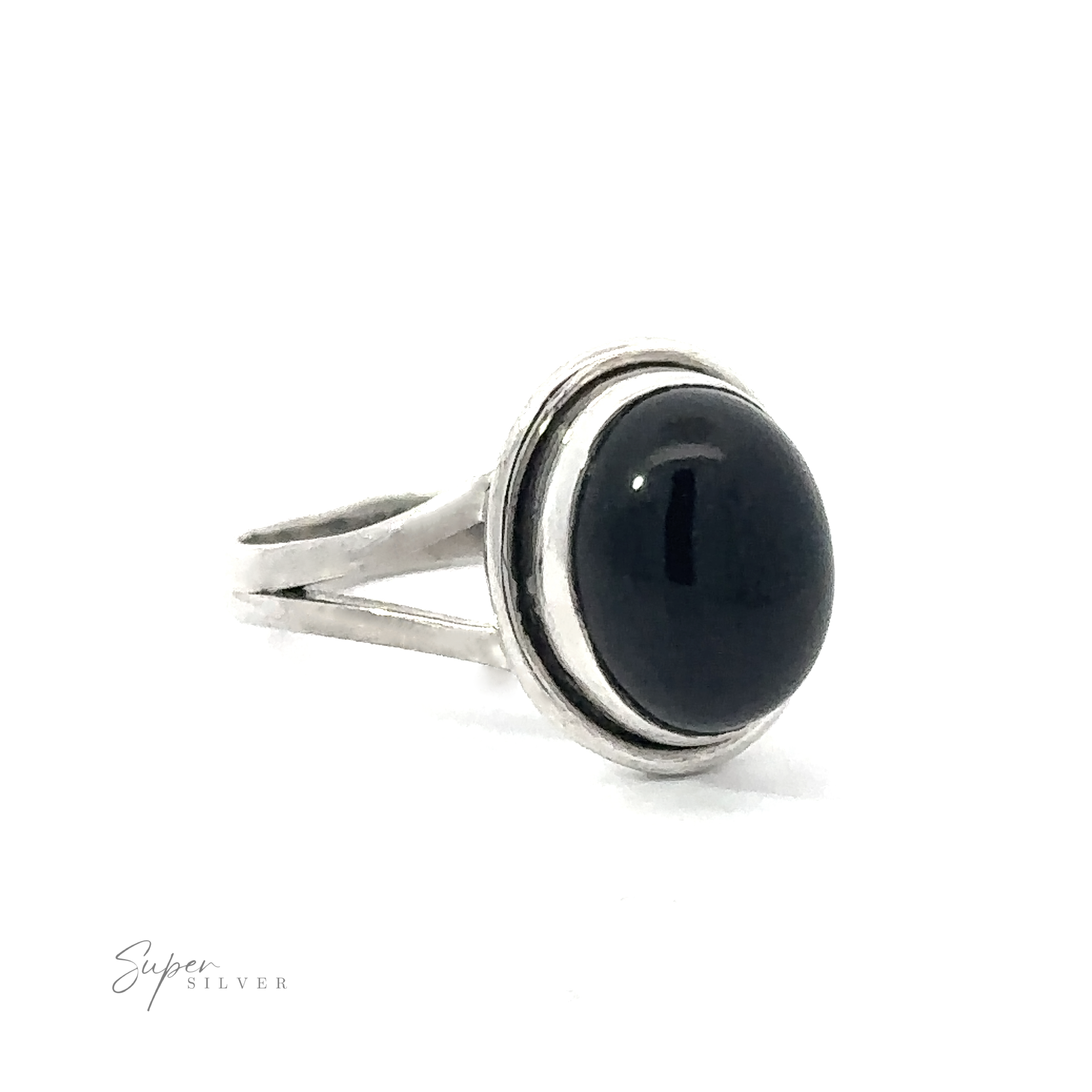 Oval Split Shank Ruby Stone Ring on a white background.