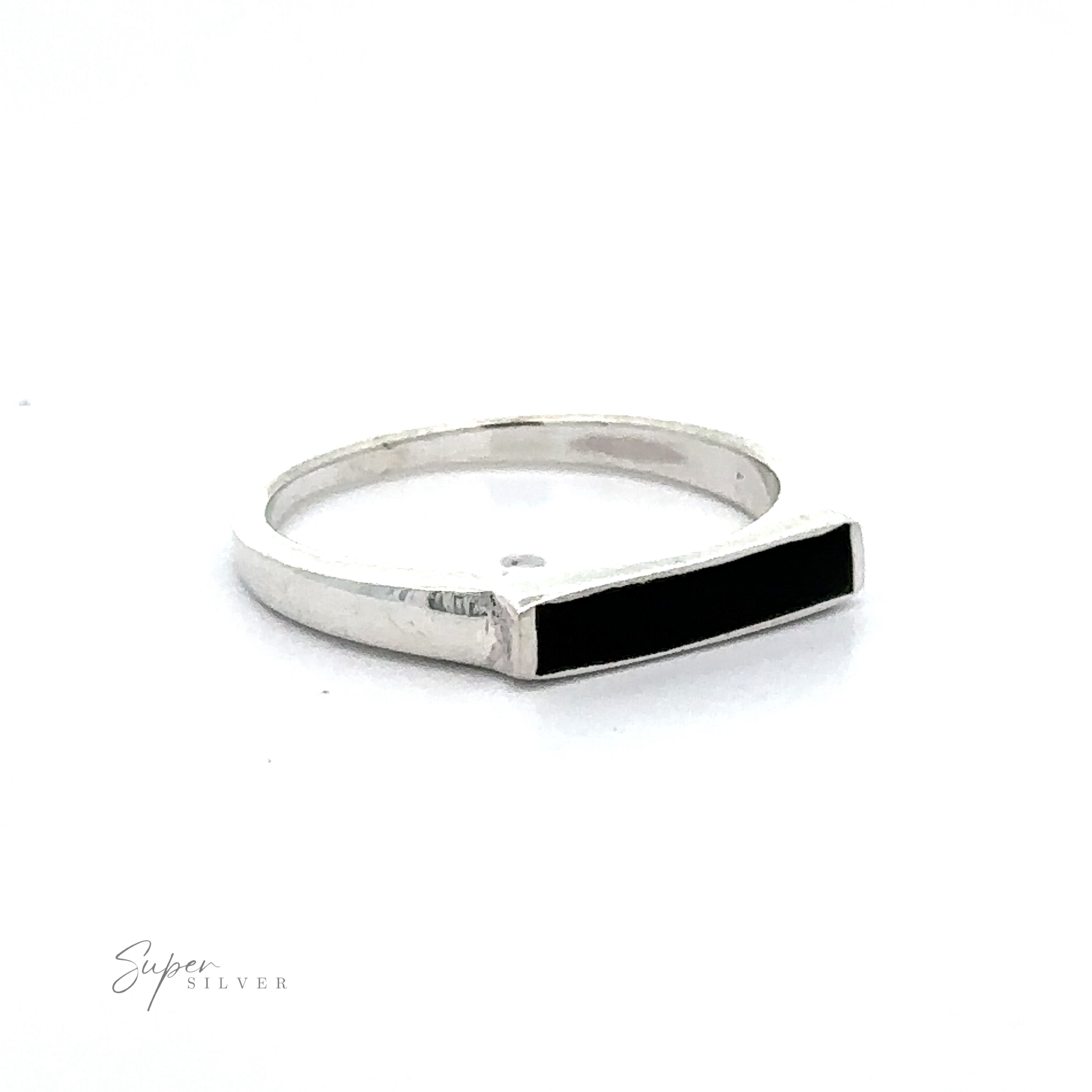 A .925 Sterling Silver ring with a sleek Inlay Stone Rectangle Signet Ring on a white background.