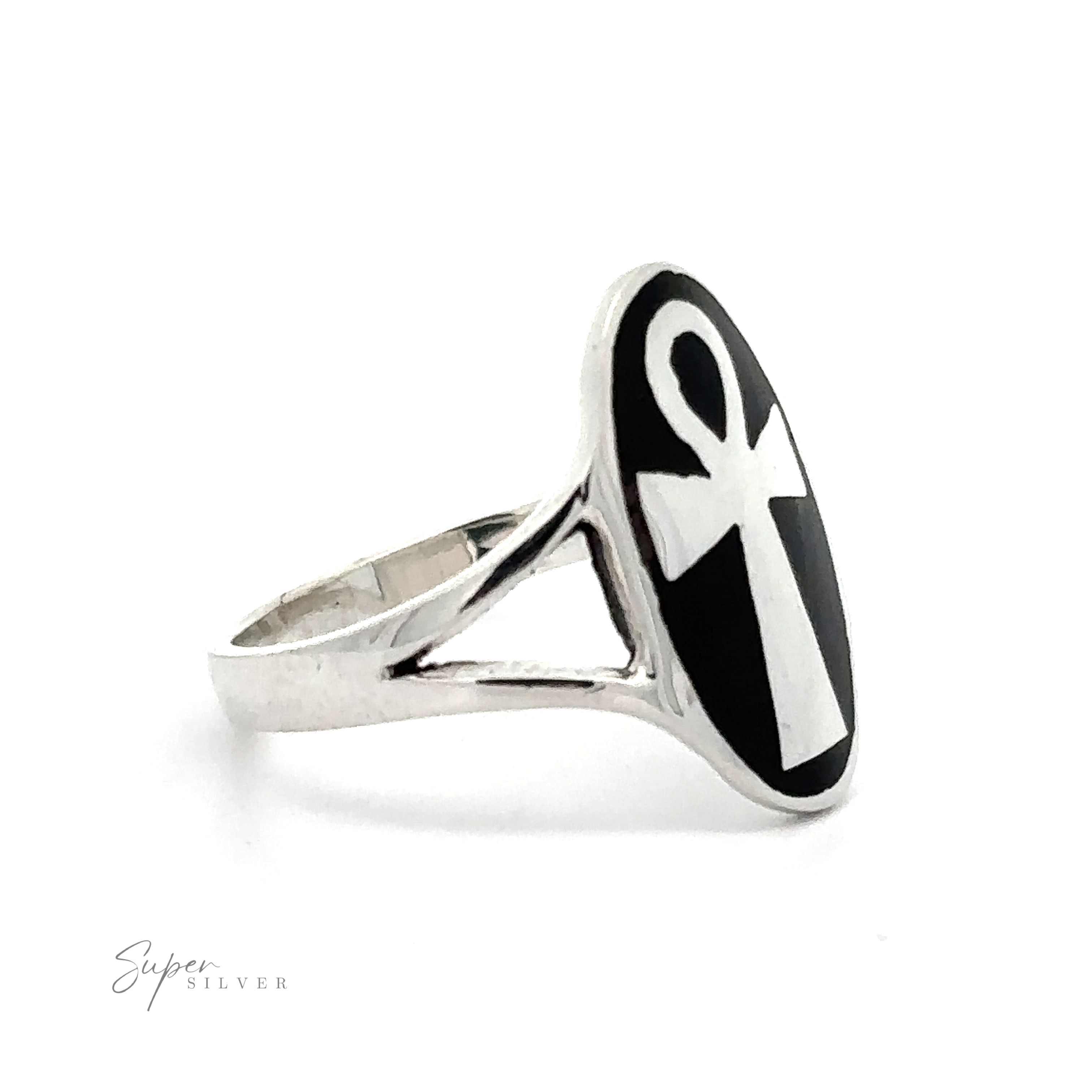Sterling silver Ankh Ring With Stone.