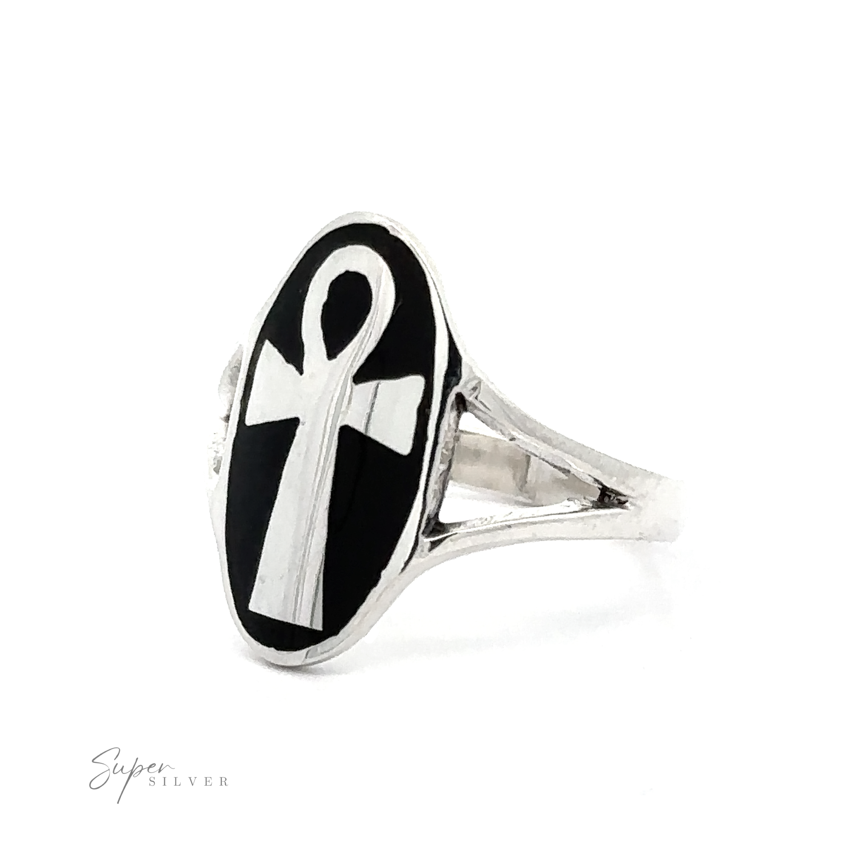 A stunning Egyptian Ankh Ring With Stone crafted in sterling silver.