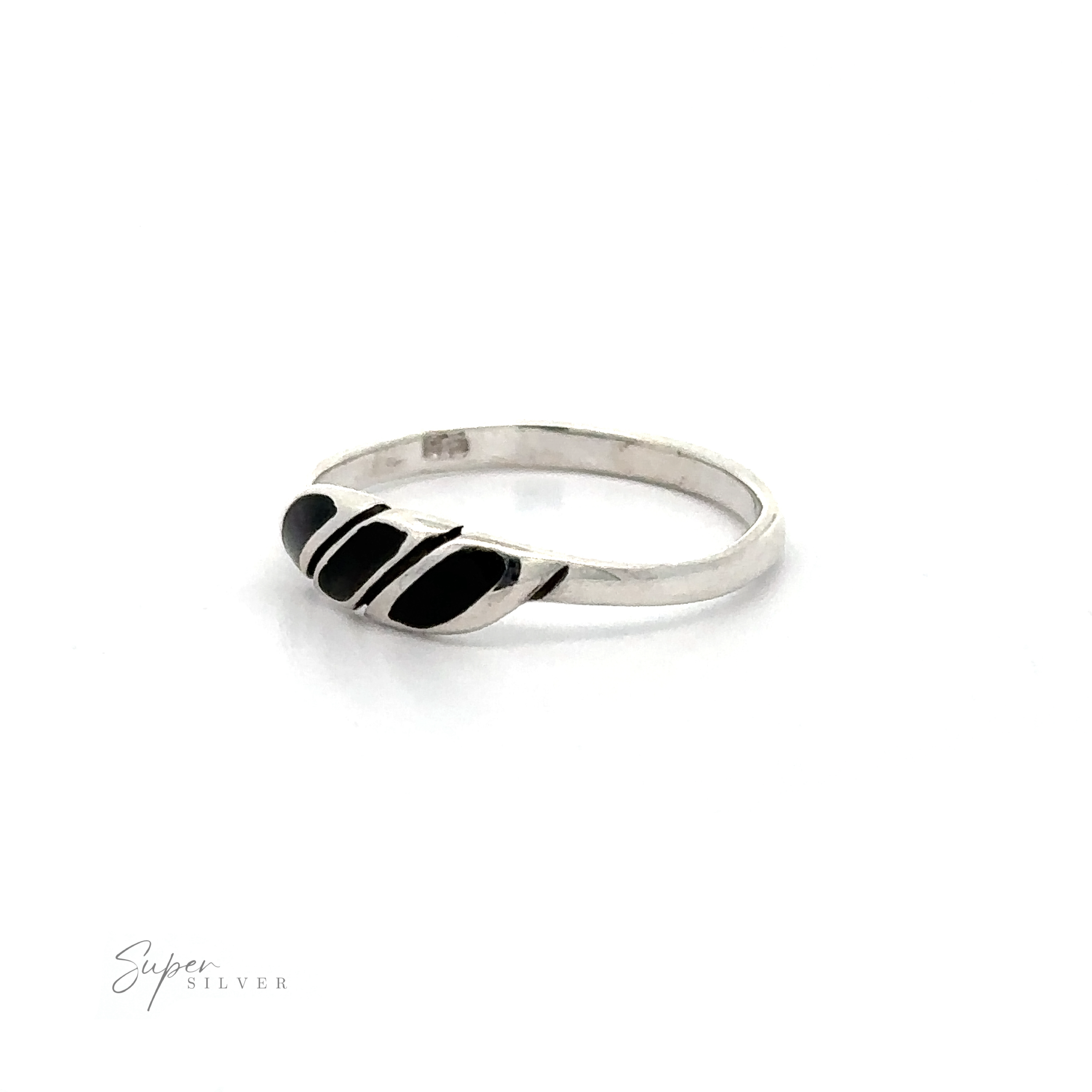 Dainty Inlay Stone Twist Ring with black enamel stripes featuring a chic twist design on a white background.