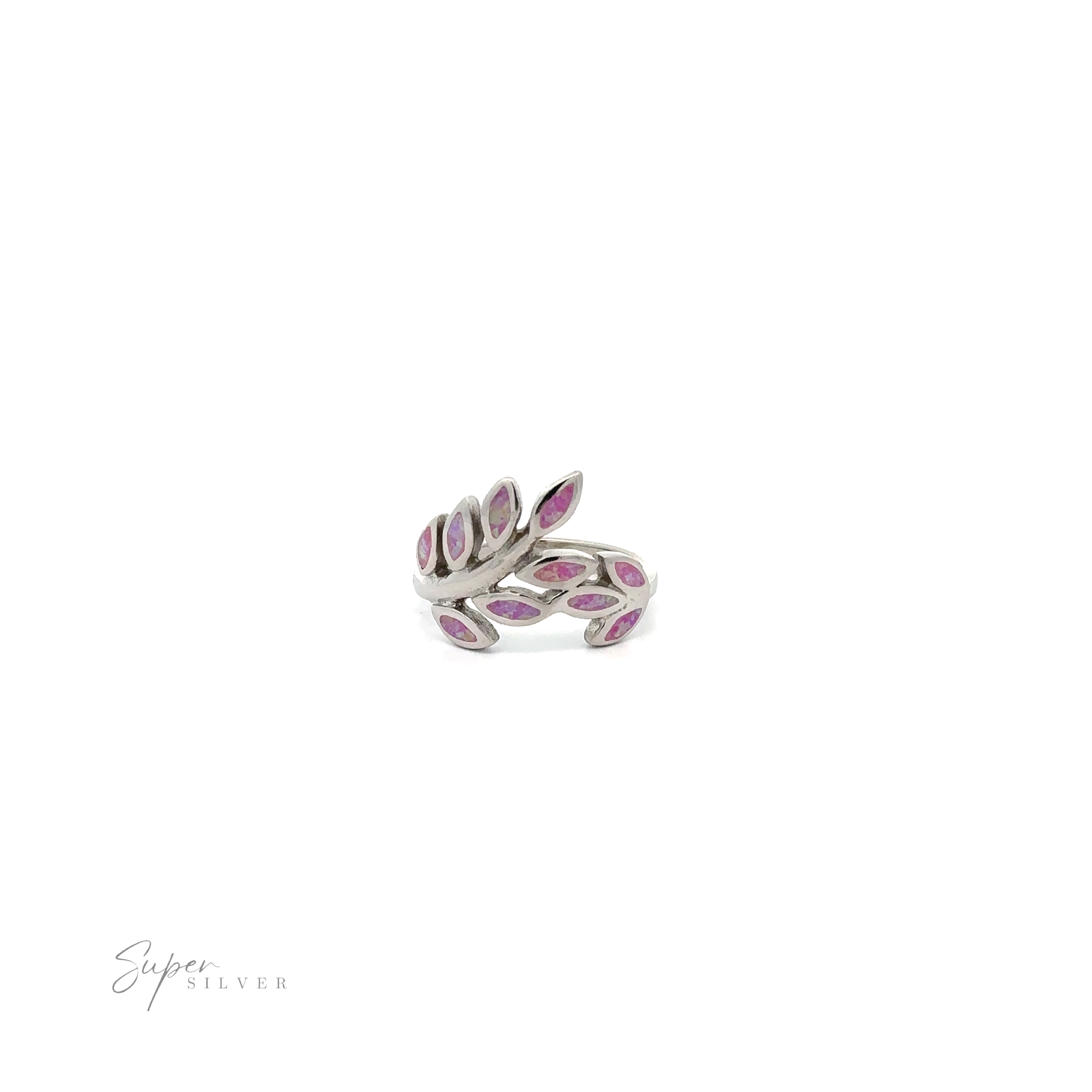 Silver ring designed with Lab-Created Opal Fern Motif and purple accents.