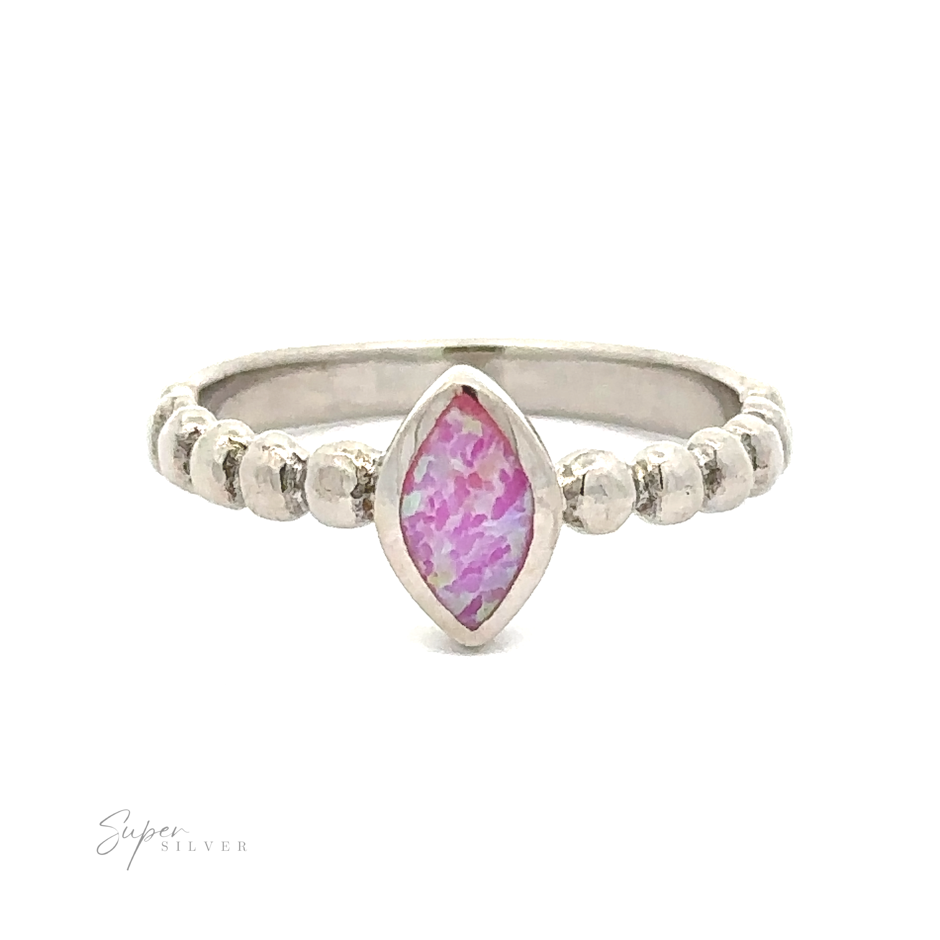 Marquise Lab-Created Opal ring with a beaded design, isolated on a white background.