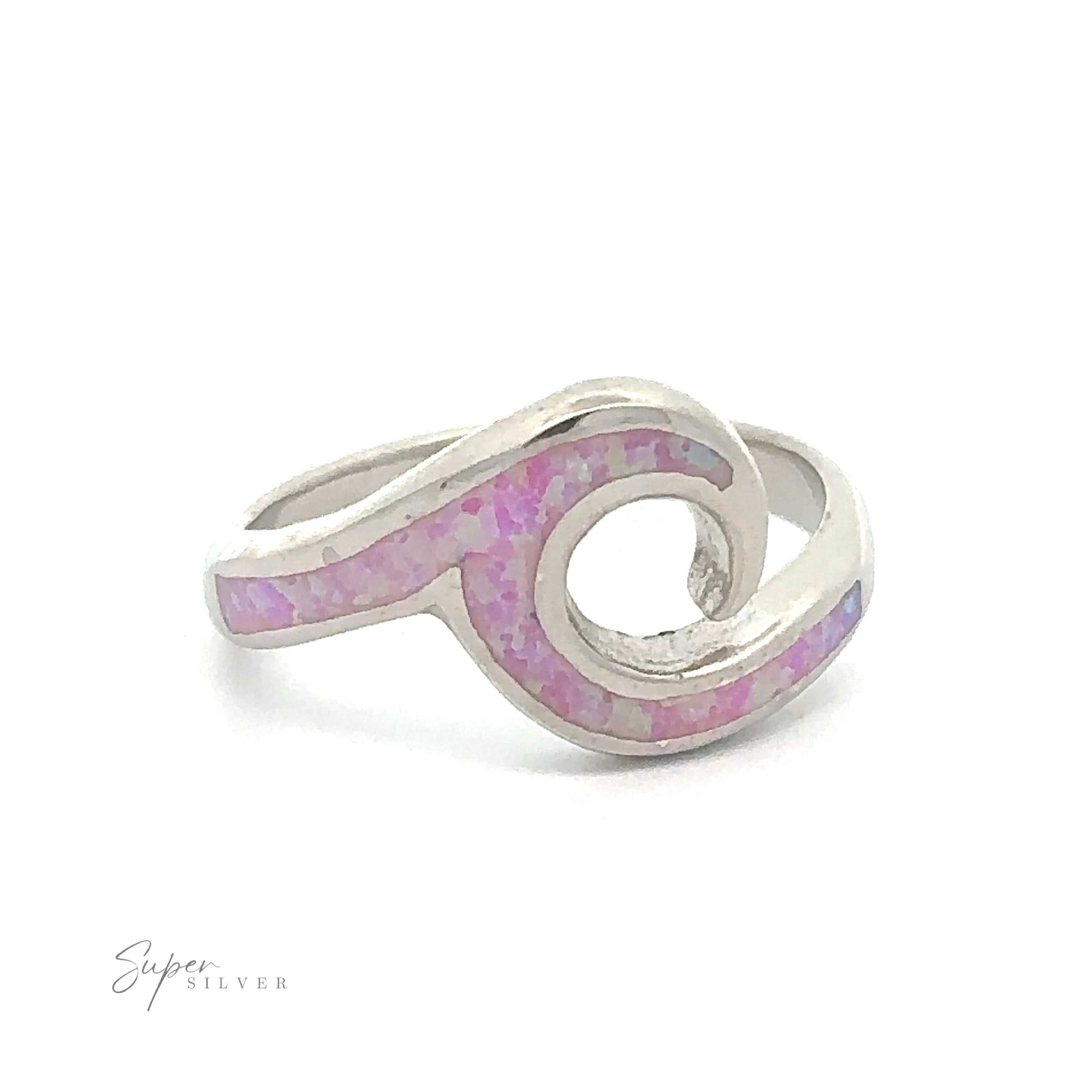 Lab-Created Opal Wave Band with Sterling silver inlay in a swirling design.
