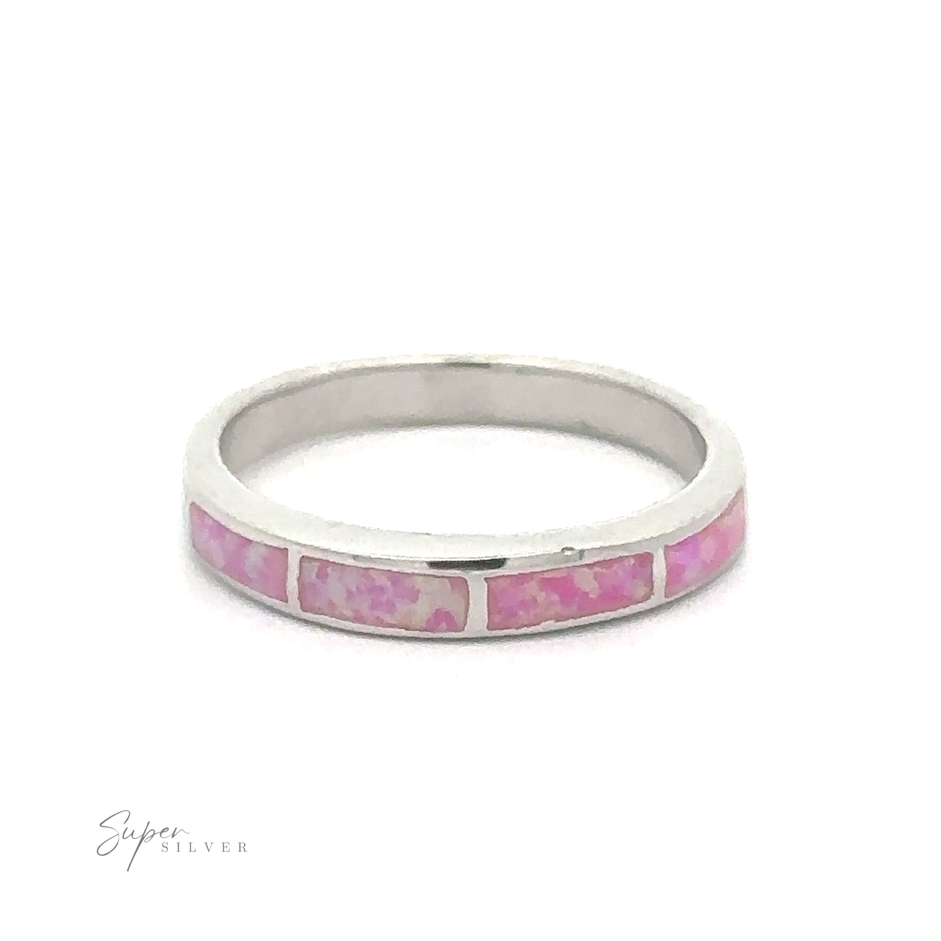 Minimalist silver ring with Striped Lab Opal Band inlay.