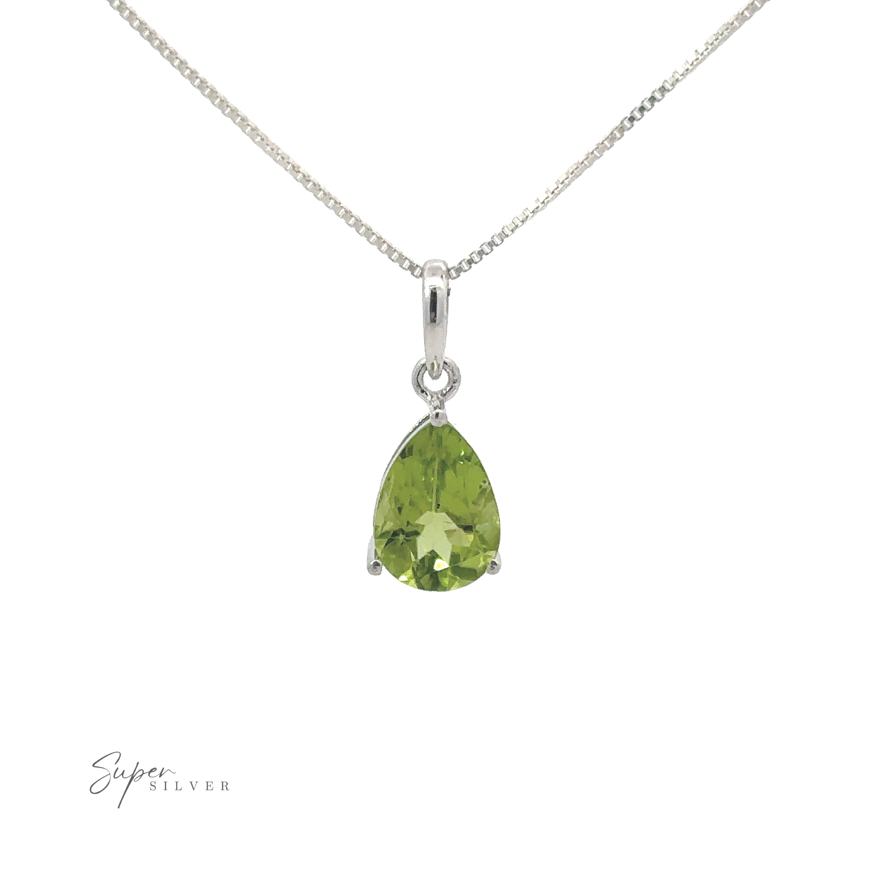 Minimalist-style dainty faceted gemstone pendant in sterling silver, featuring a tiny teardrop gemstone.