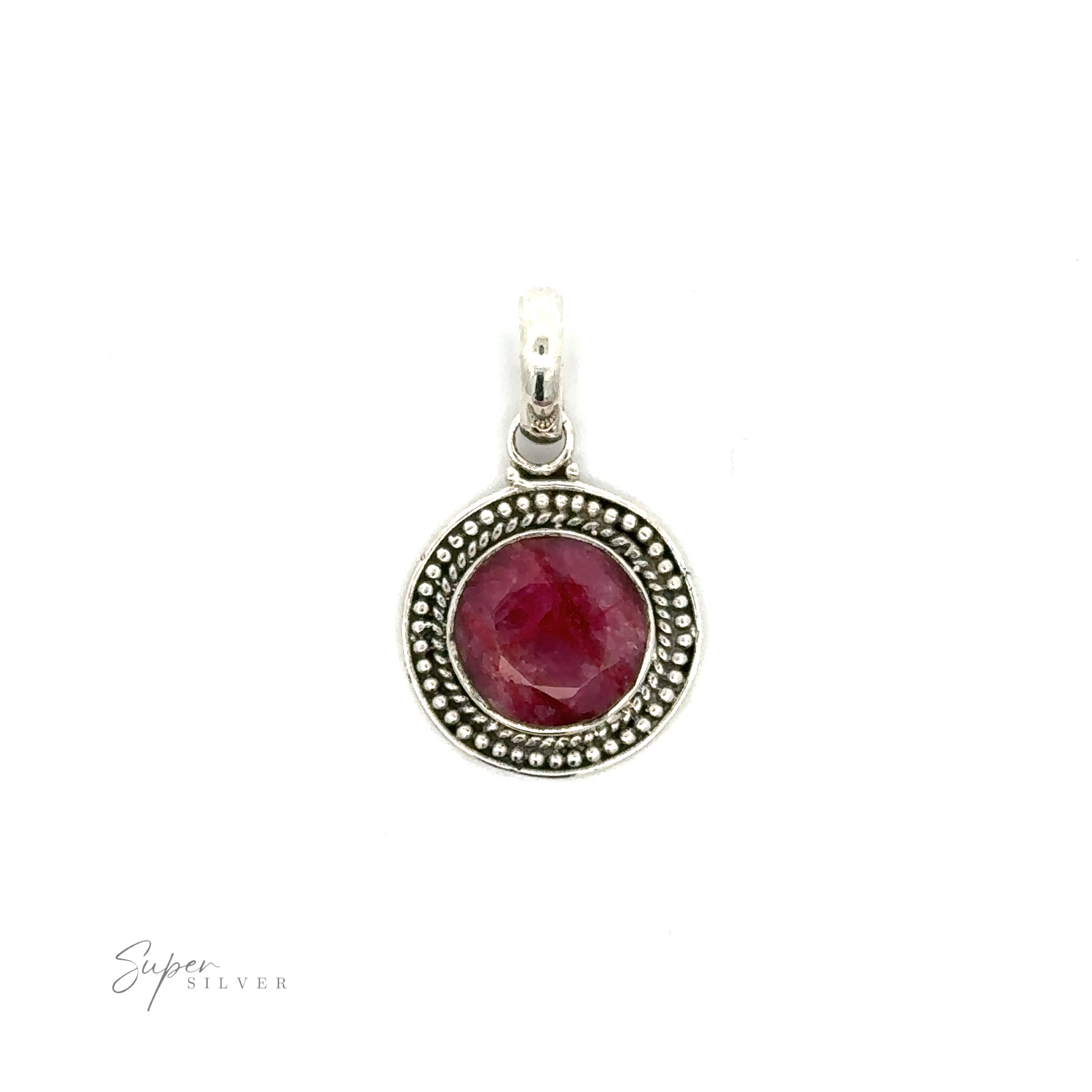 A beautiful sterling silver pendant featuring a Round Stone Pendant With Bead Design.