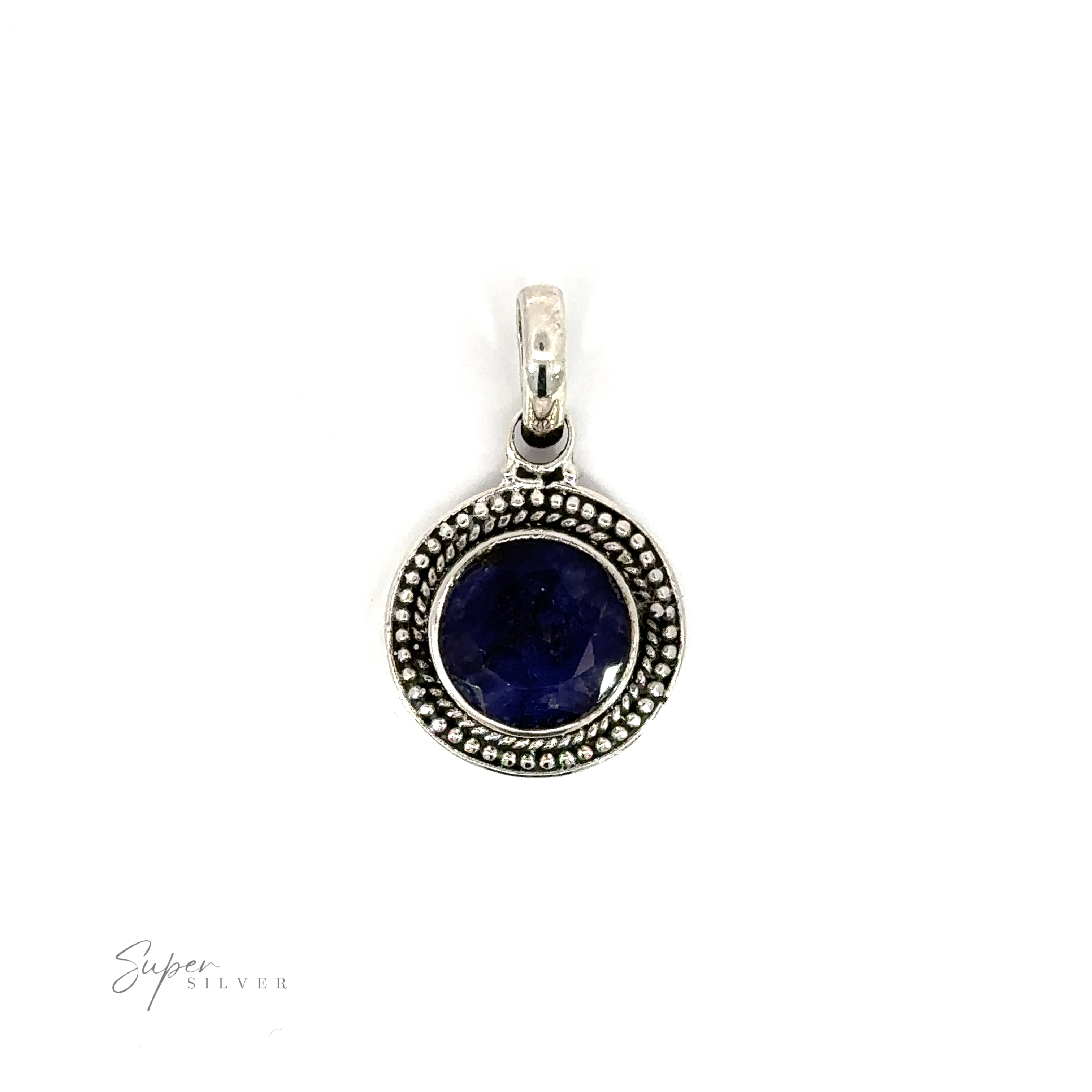 A Round Stone Pendant With Bead Design with a lapis stone.