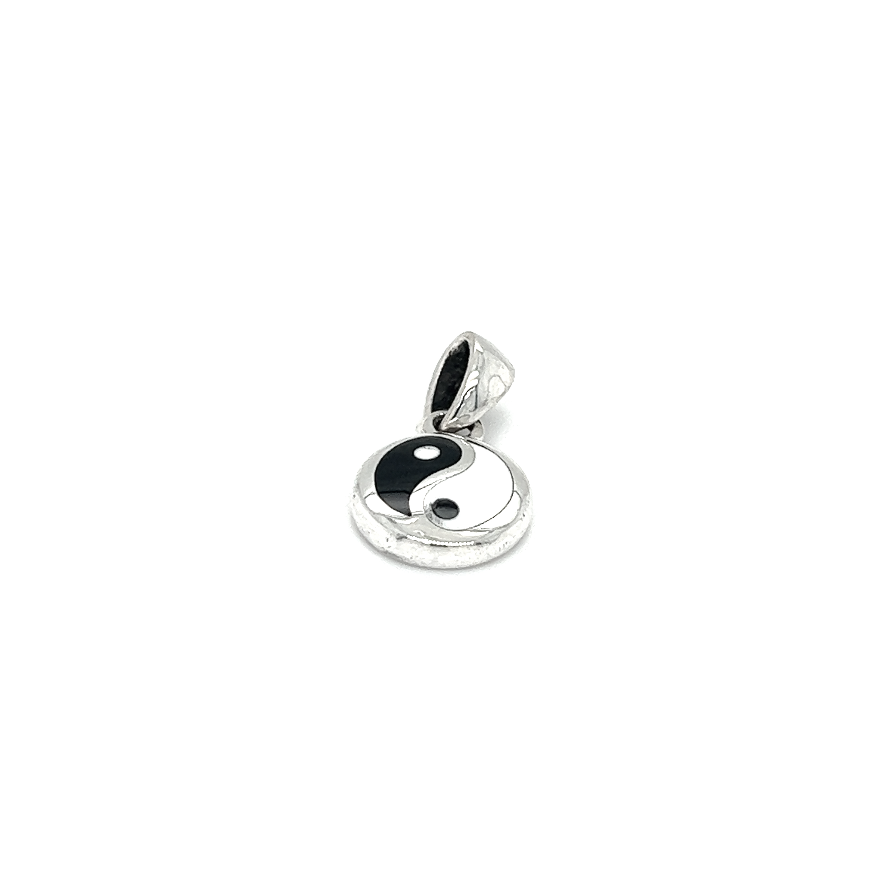 A black and white Various Yin-Yang Pendant symbolizing balance and interconnectedness, placed on a clean white background.
