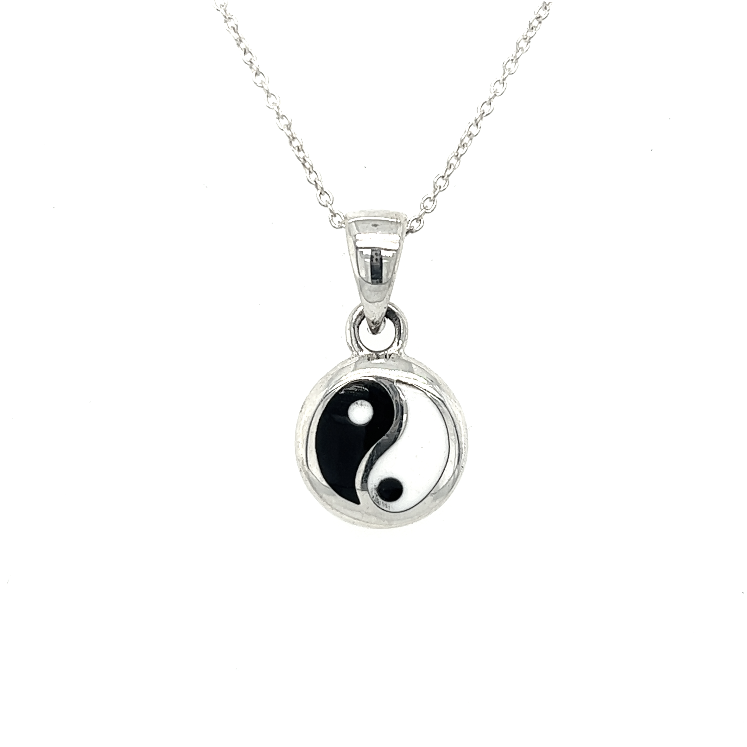 An elegant Various Yin-Yang Pendant symbolizing balance and interconnectedness, elegantly hanging on a silver chain.
