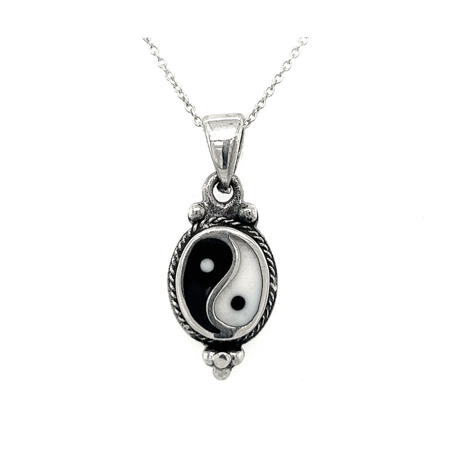 
                  
                    An interconnectedness symbol, the Various Yin-Yang Pendants, harmoniously combines white and black, representing balance, on a sleek silver chain.
                  
                