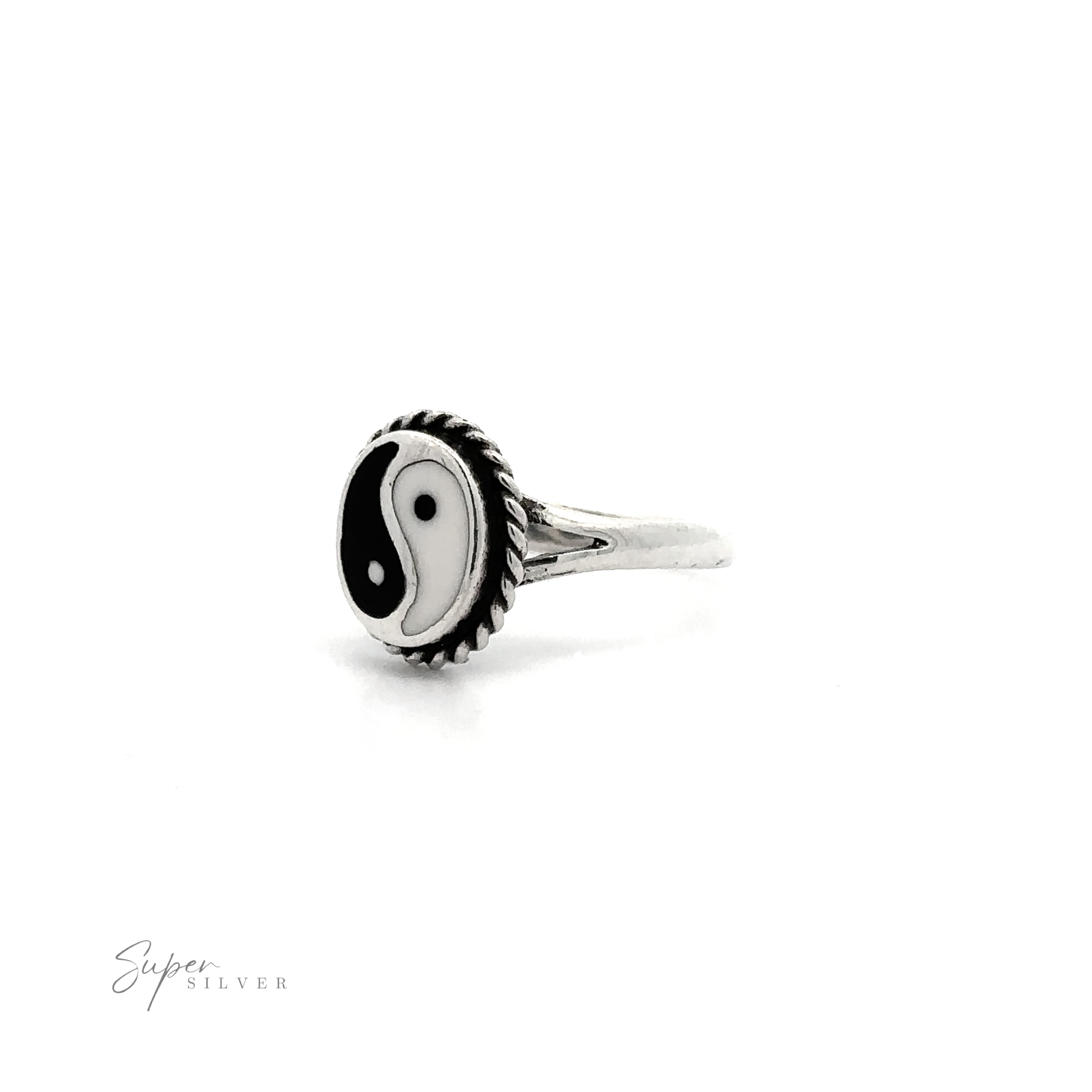 A Yin-Yang Ring with Rope Border featuring the yin yang symbol on a white background.