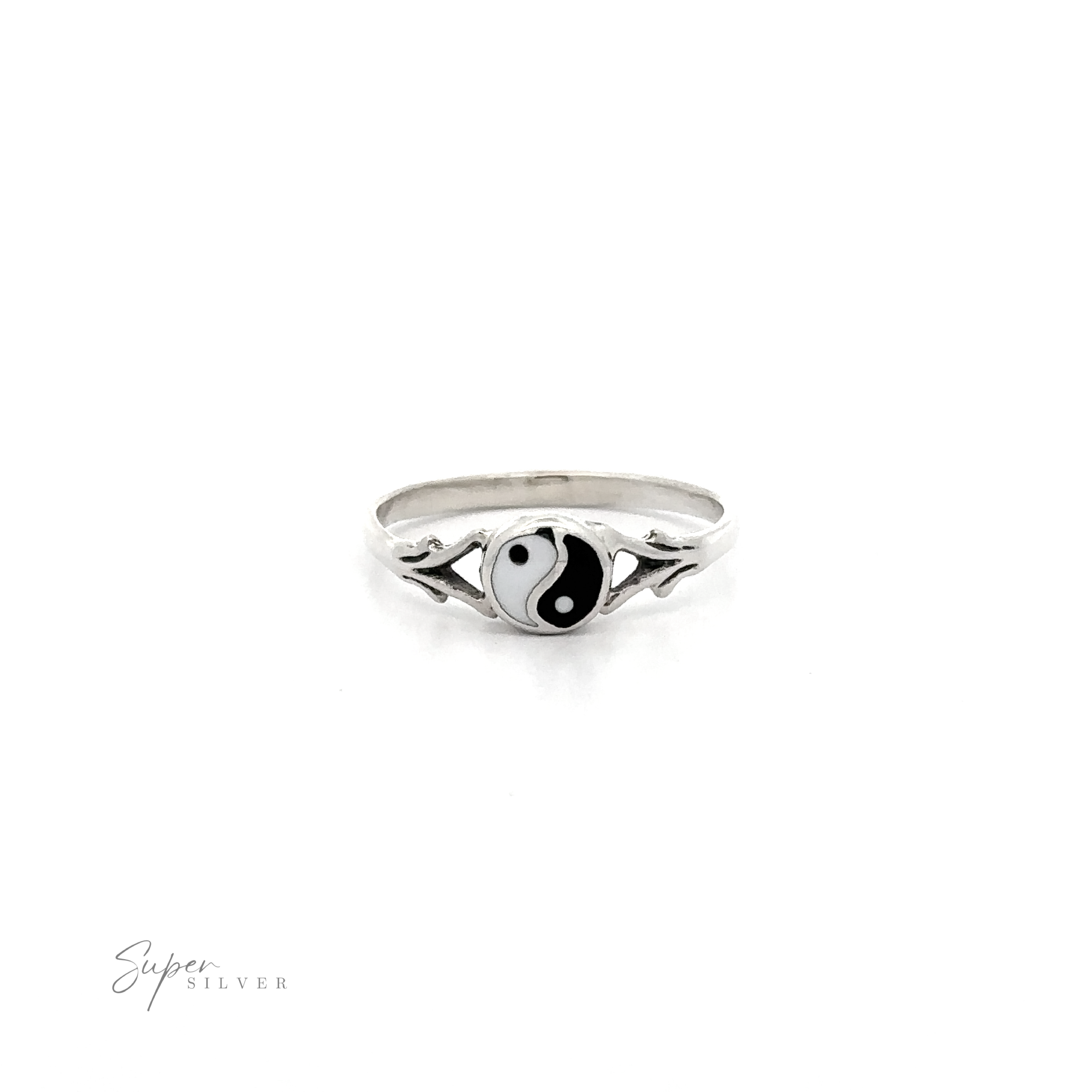 A Delicate Yin Yang Ring featuring a yin-yang circle stone design.