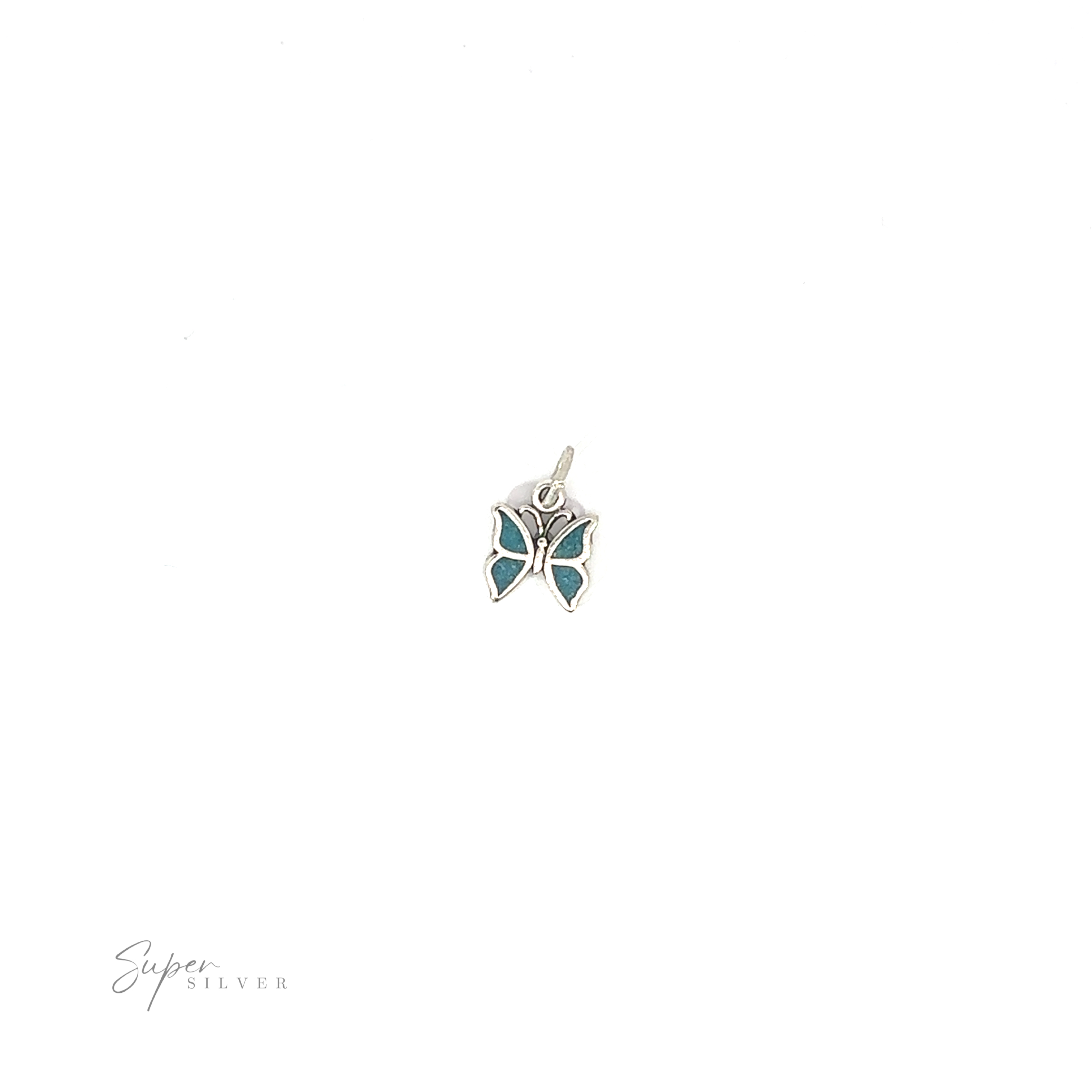 An understated Little Turquoise Butterfly Pendant adorned with turquoise stones.