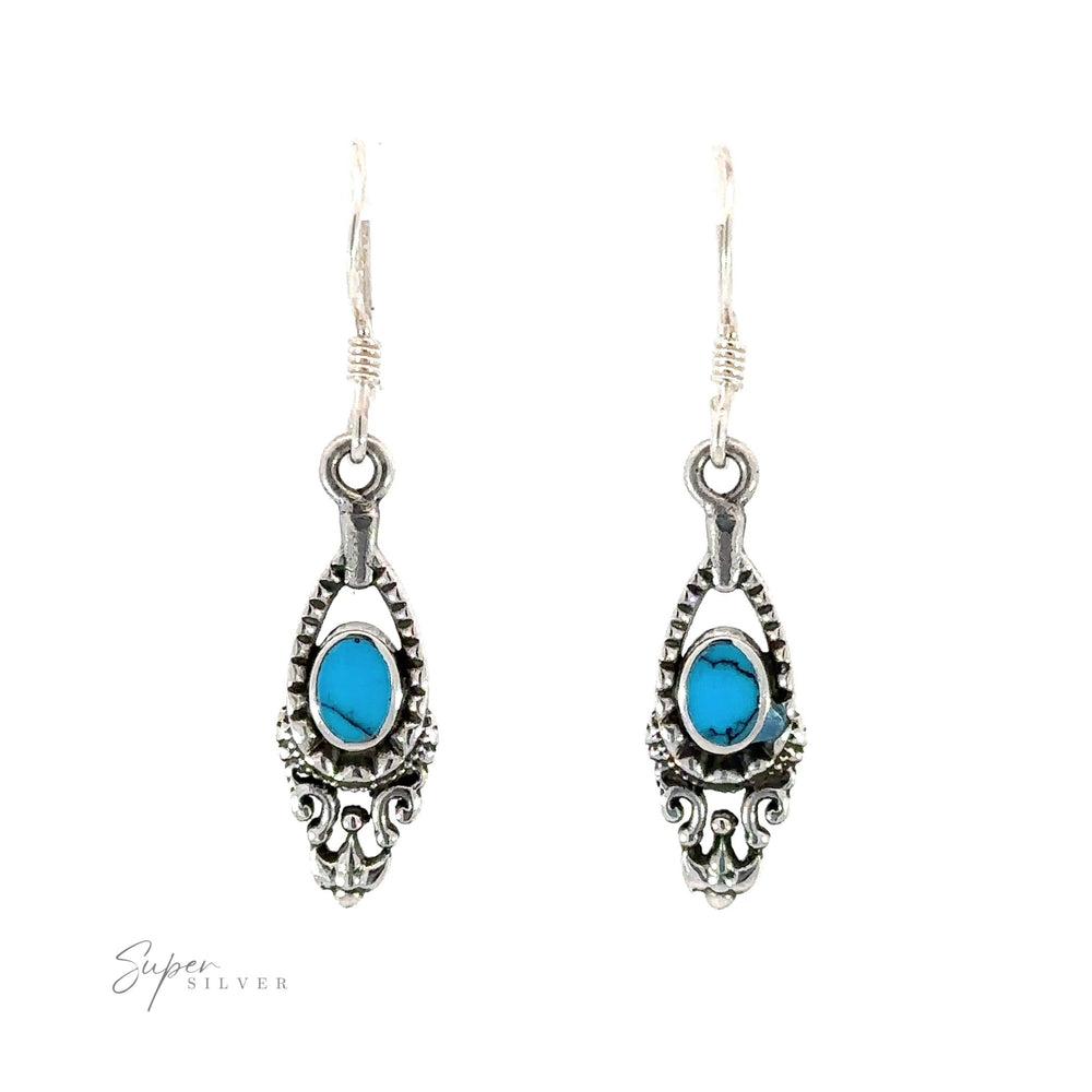 
                  
                    A pair of Delicate Victorian Stone Earrings with turquoise stones, perfect for everyday wear.
                  
                