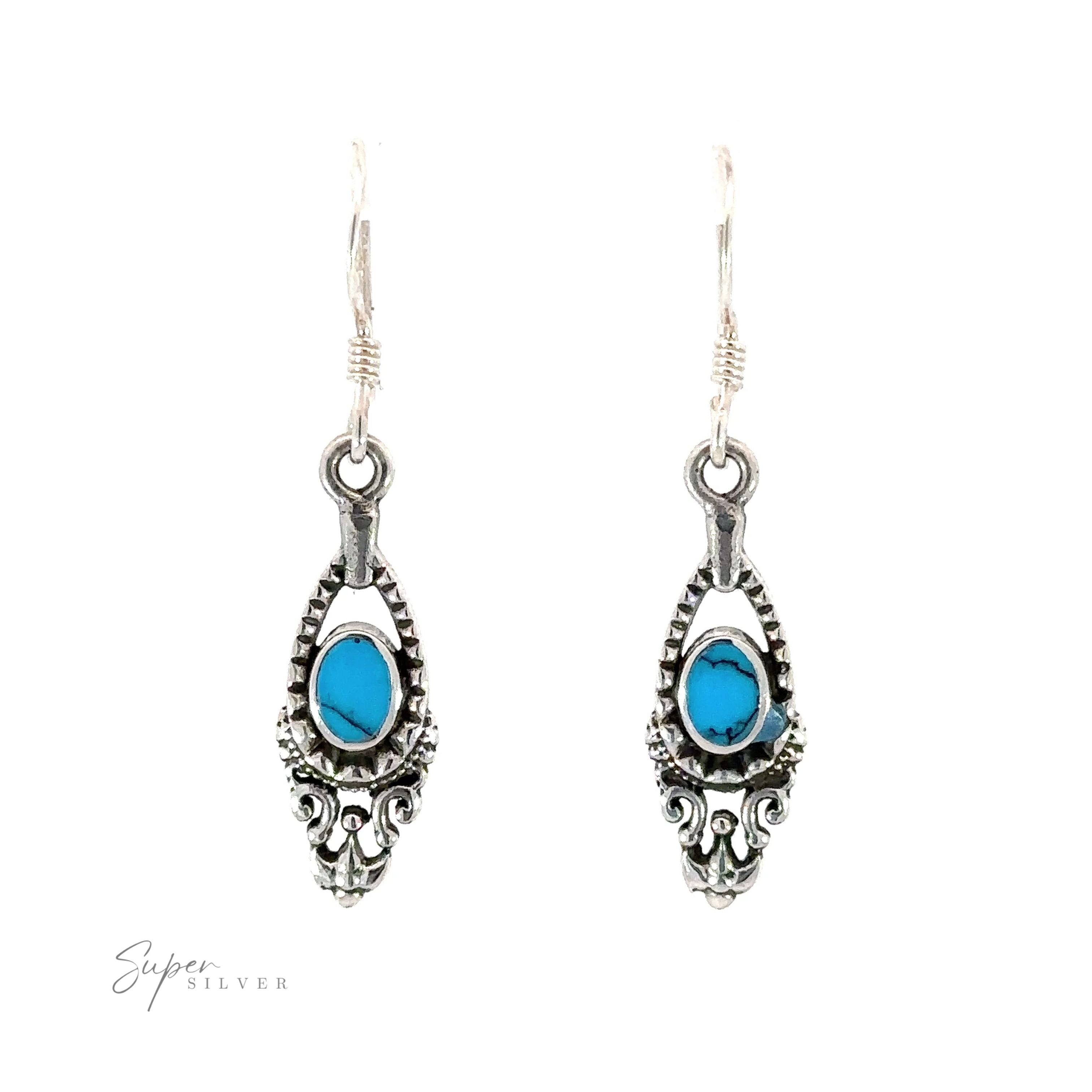 A pair of Delicate Victorian Stone Earrings with turquoise stones, perfect for everyday wear.
