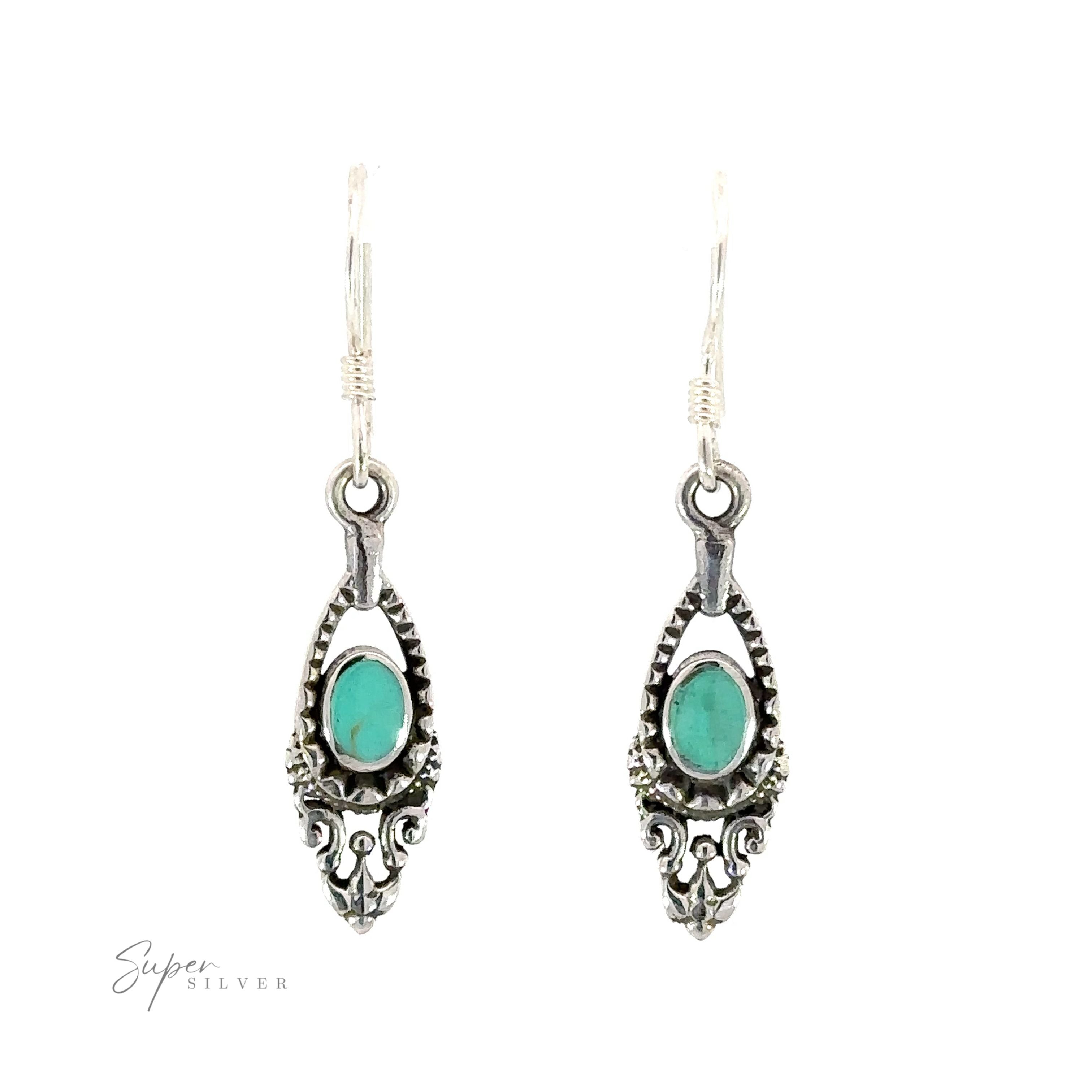 Everyday Delicate Victorian Stone Earrings with turquoise stones.