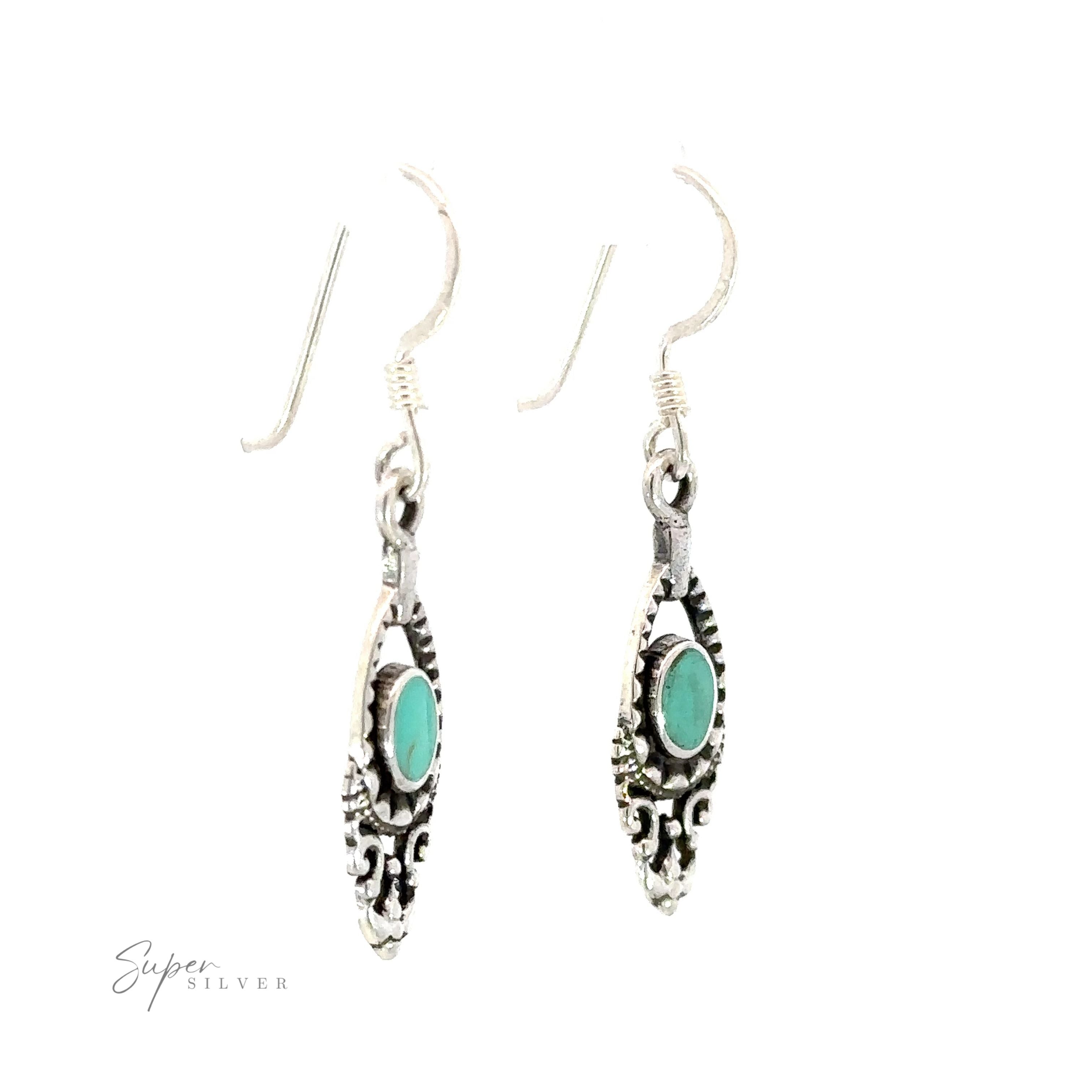 Delicate Victorian Stone Earrings with turquoise stone.