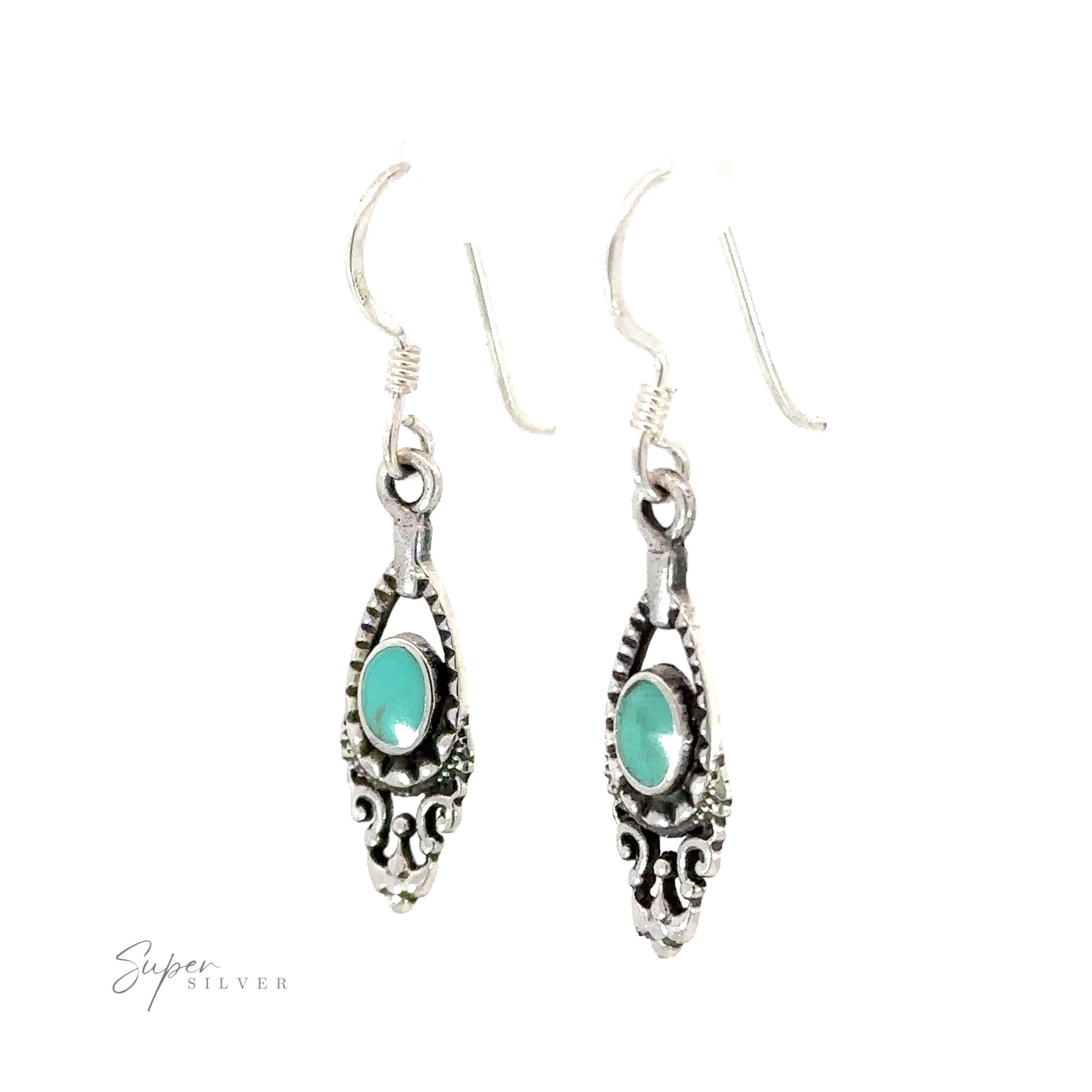 A pair of Delicate Victorian Stone Earrings with turquoise stones.