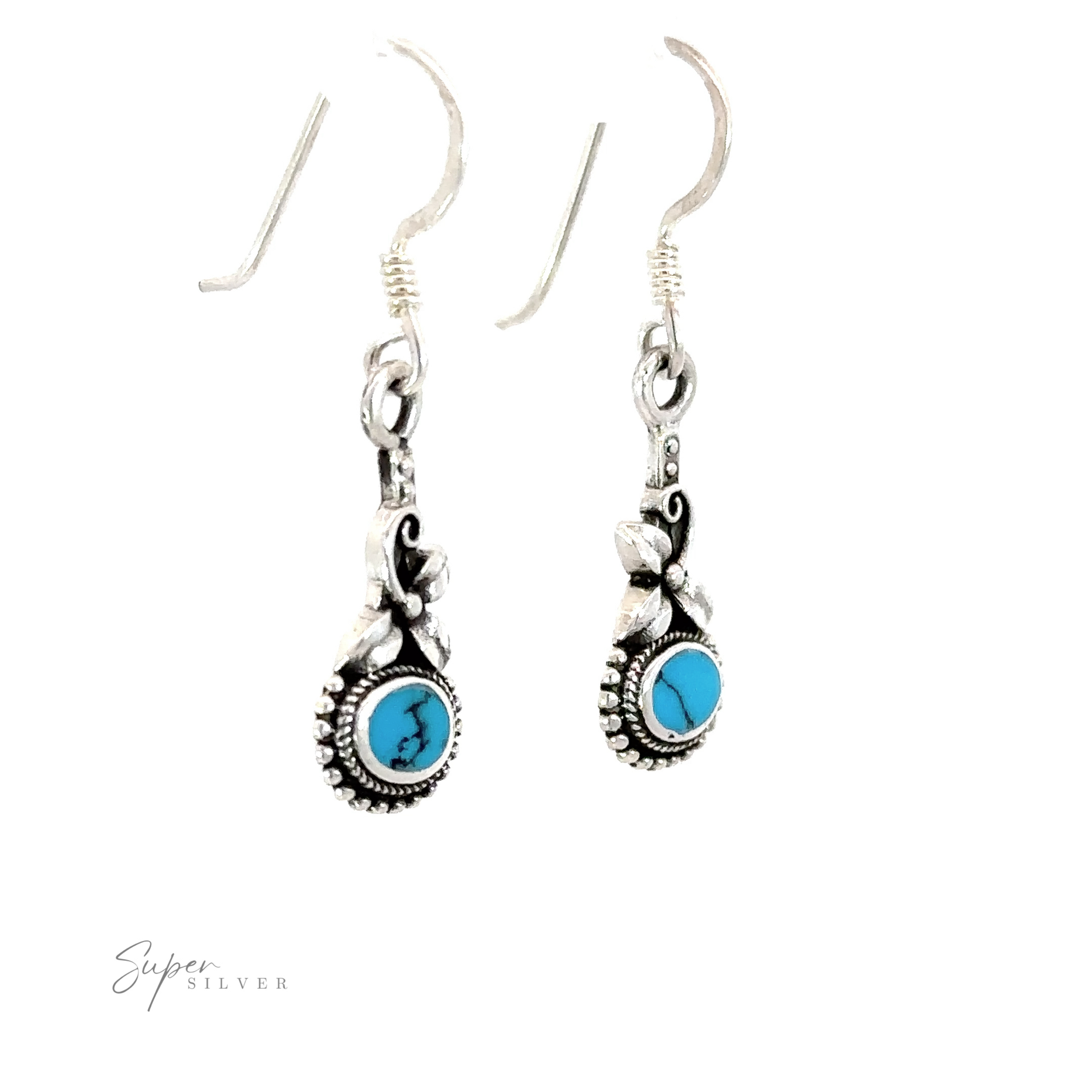 Vintage Inlaid Flower Earrings with Oval Stone.