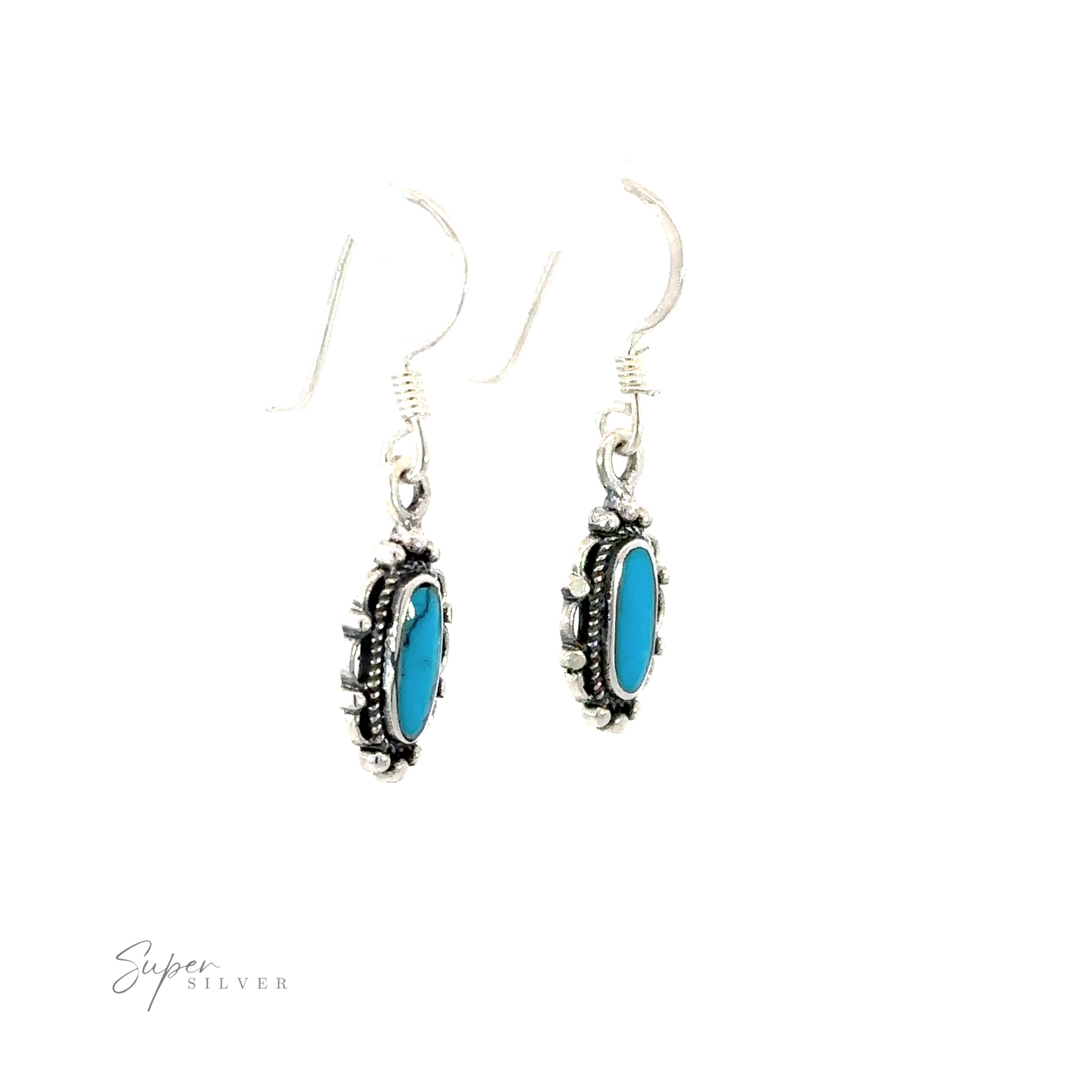 Dainty Vintage Inspired Oval Inlaid Stone Earrings with turquoise stones.