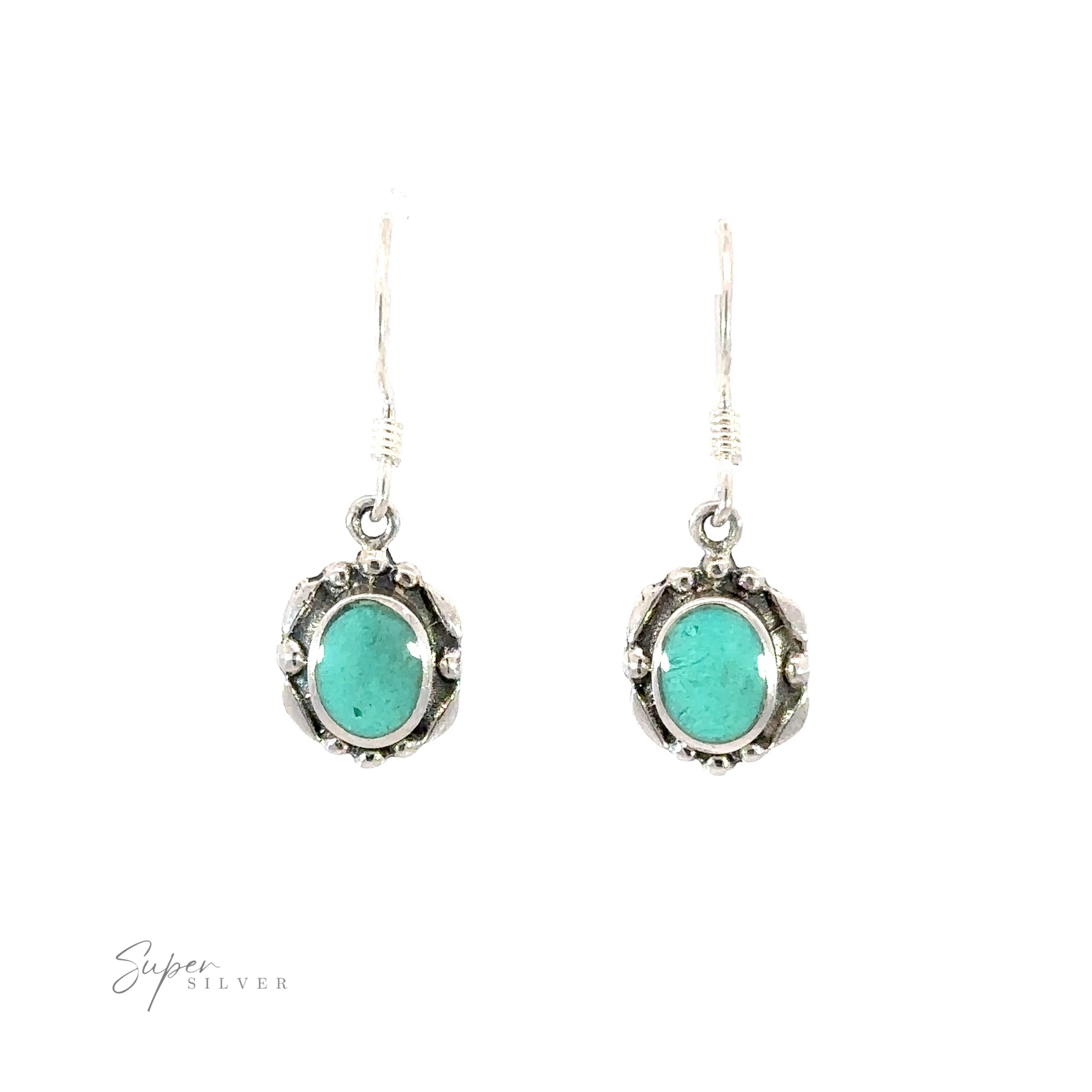 Oval Inlaid Stone Earrings with sterling silver and turquoise stones.