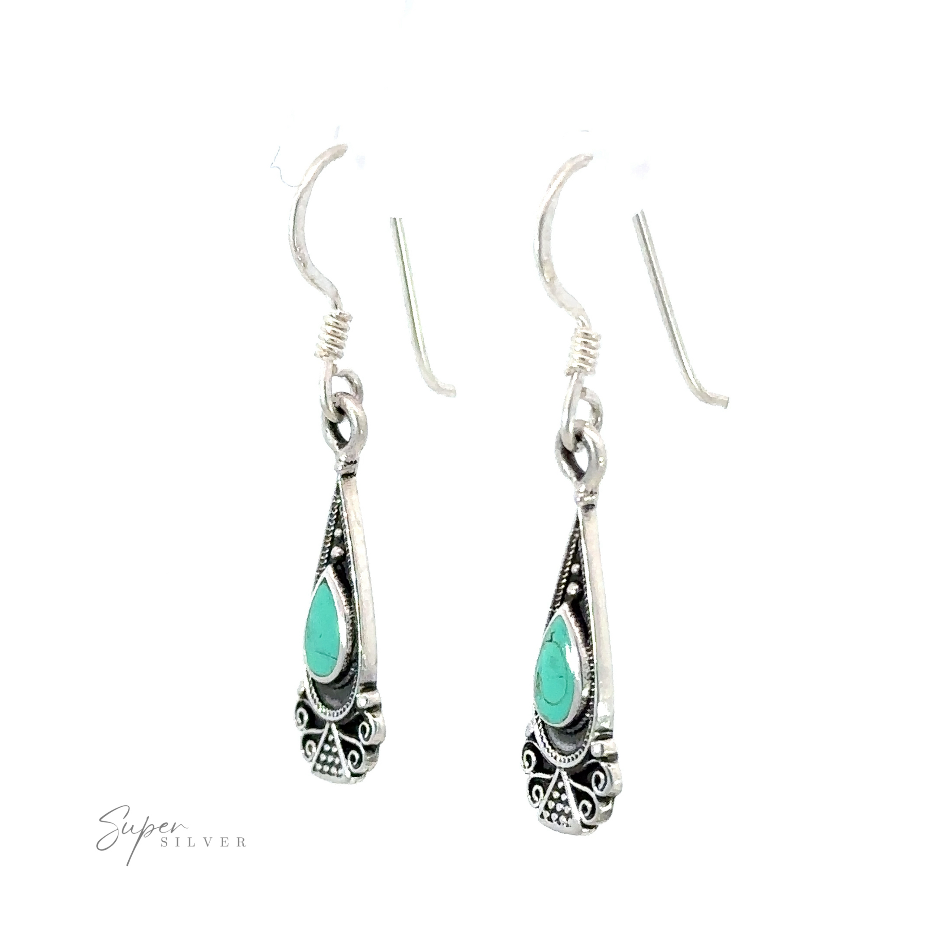 A pair of Bali Inspired Teardrop Shaped Earrings With Inlay Stones, crafted in Bali.