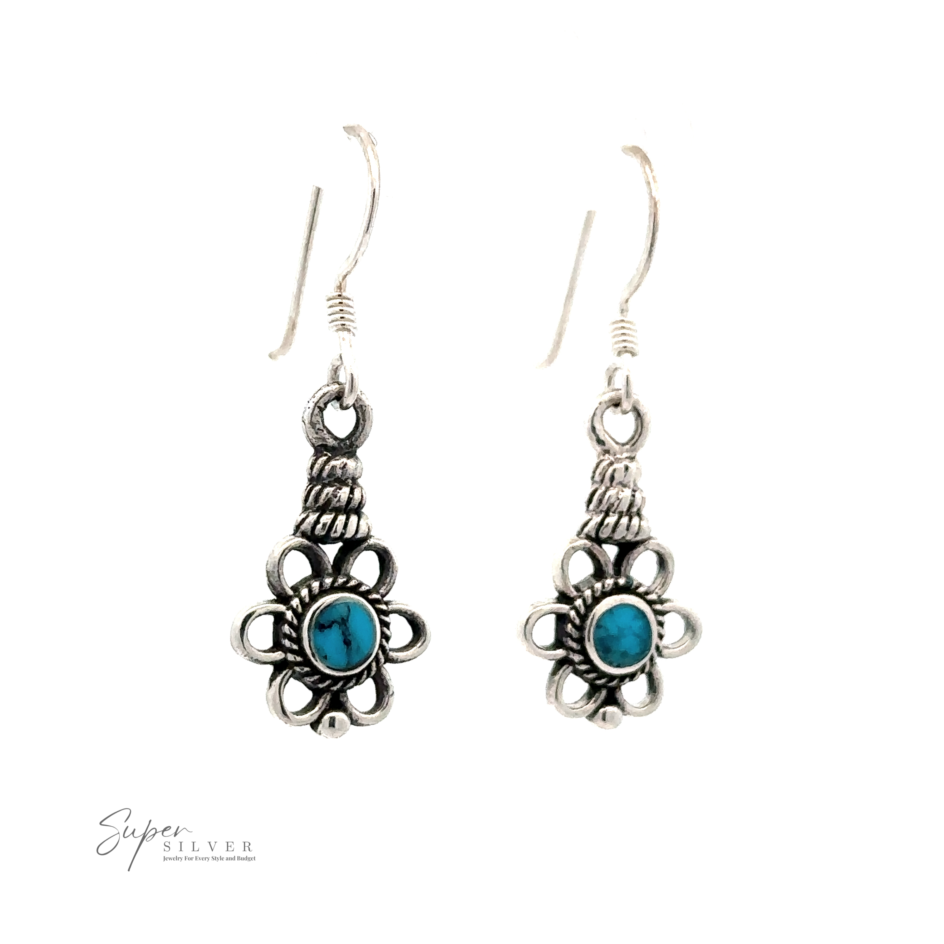 Flower Design Earrings With a Round Stone with six different stones and flower-shaped decorations, displayed on a white background.