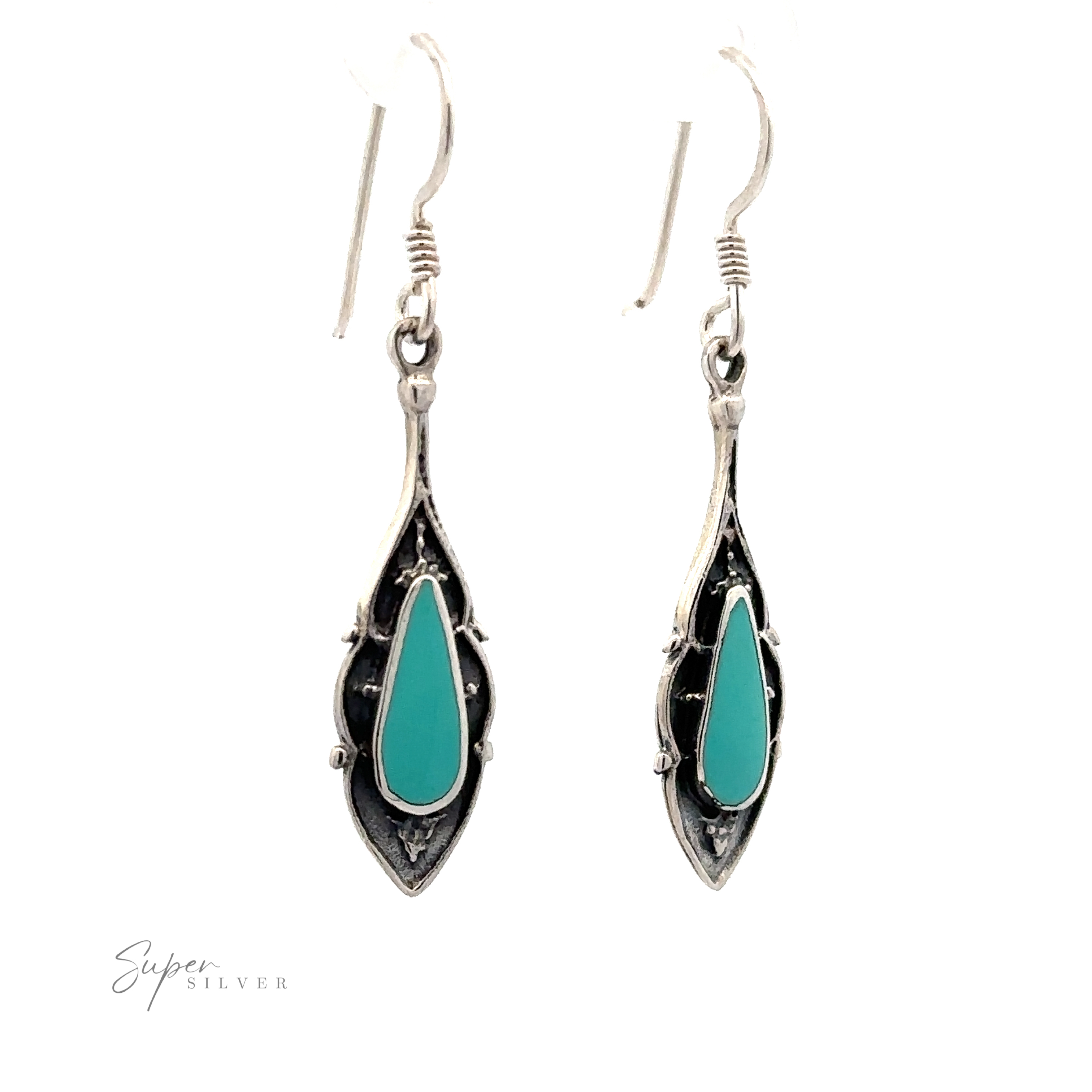 A pair of Teardrop Shape Inlaid Earrings, designed with intricate metallic detailing.