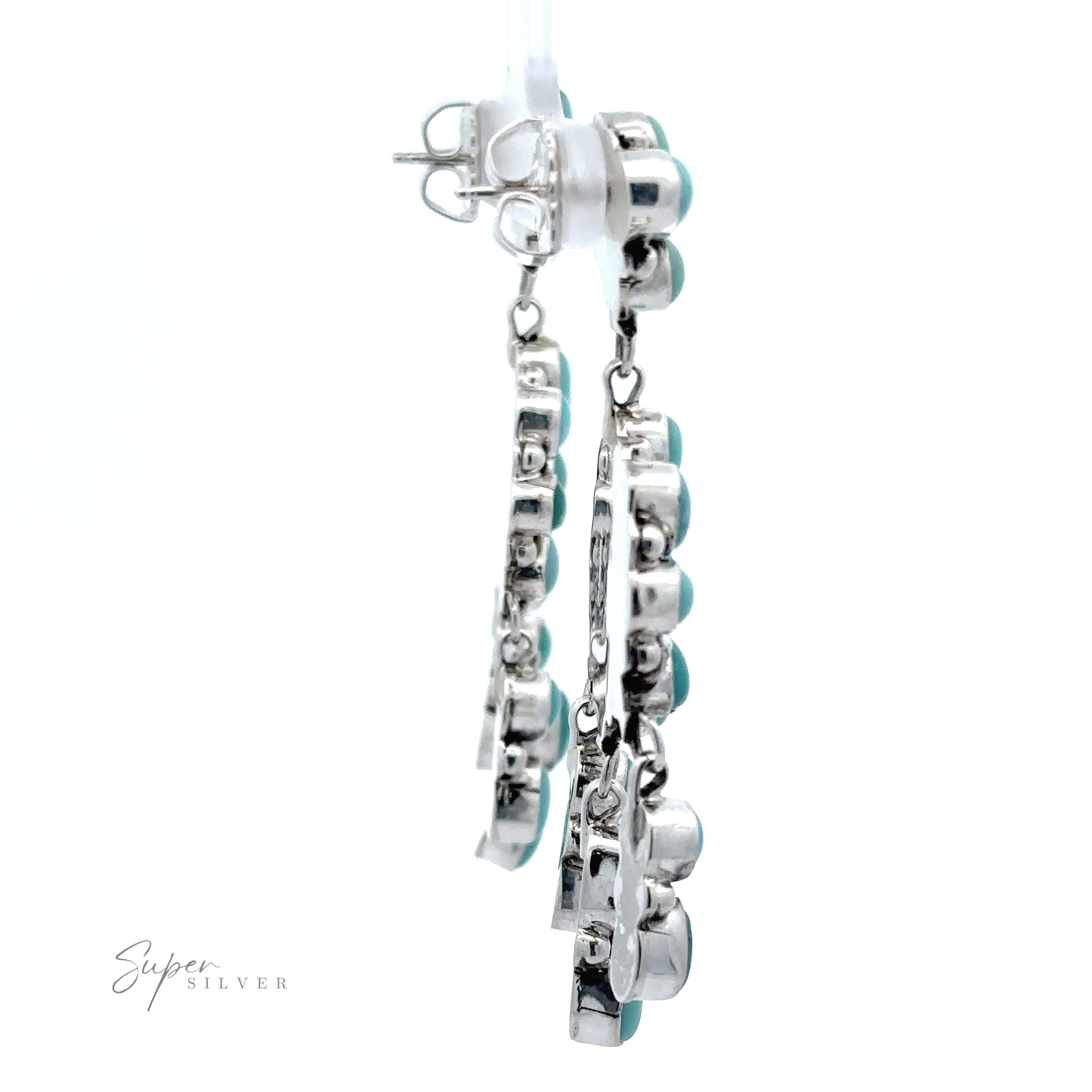 Native American Turquoise Flower Earrings displayed against a white background.