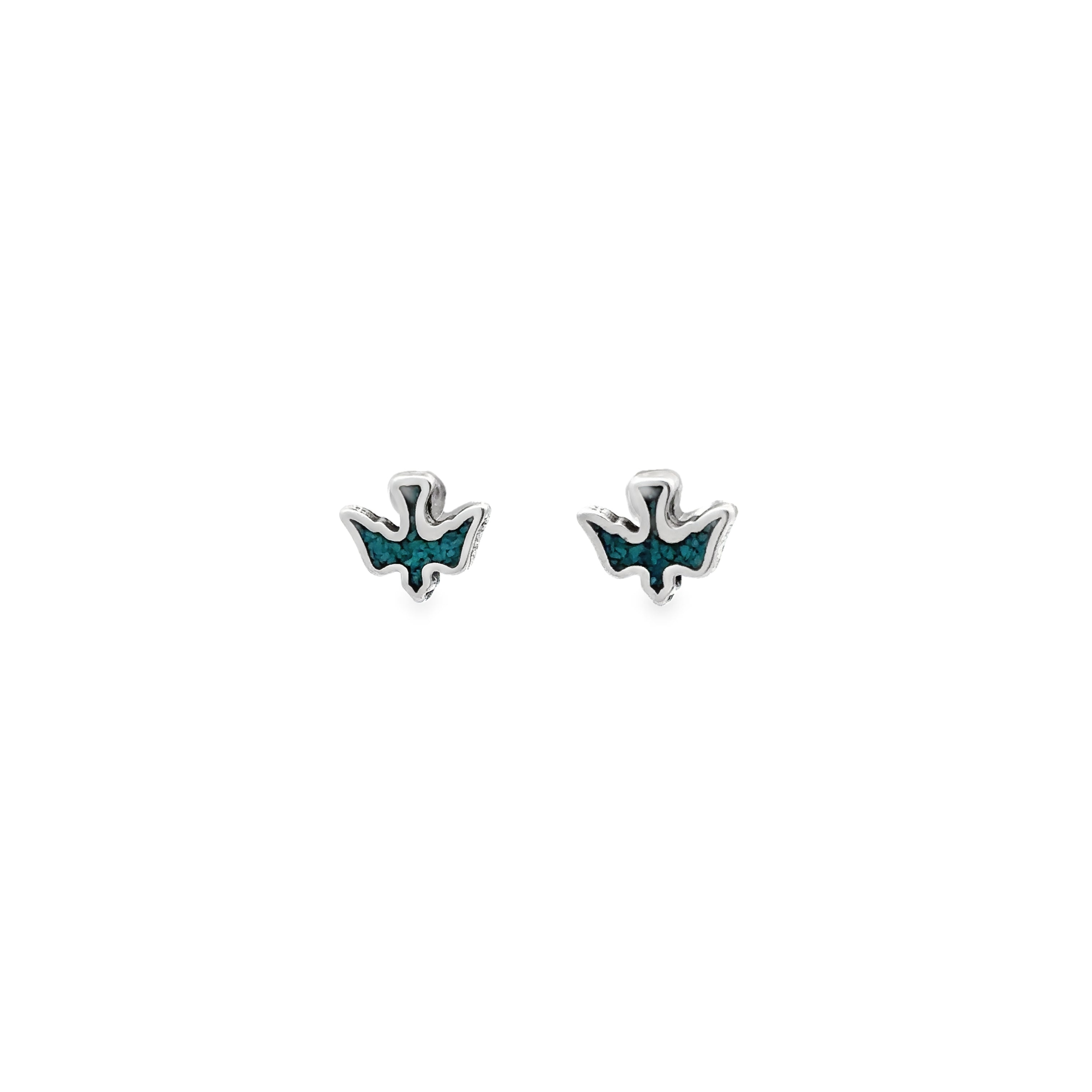 A pair of Dove Studs with Inlaid Turquoise.