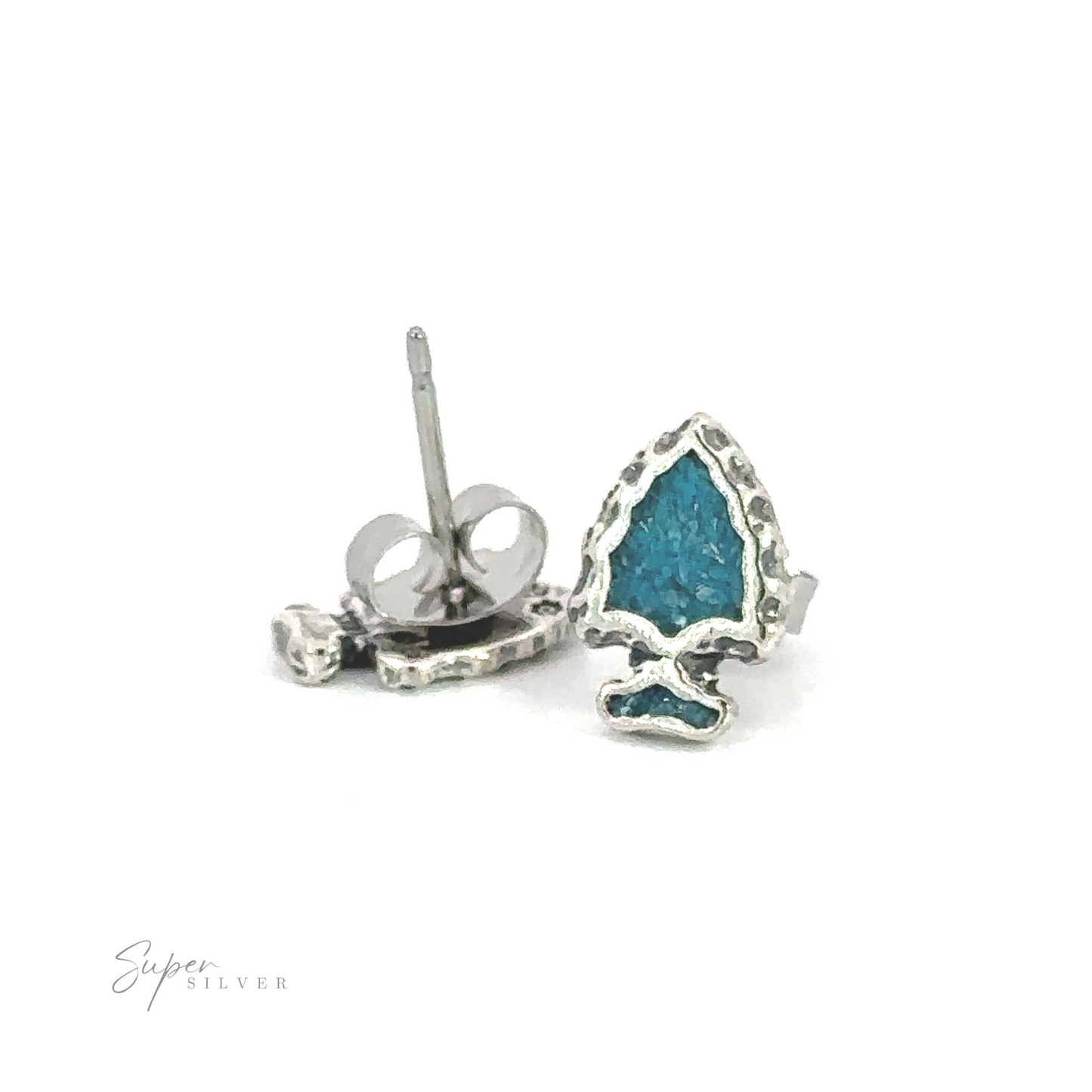 A pair of Turquoise Arrowhead Studs on a white background, showcasing the exquisite craftsmanship and elegant design of these arrowhead studs. Perfect for adding a touch of sophistication to any outfit.