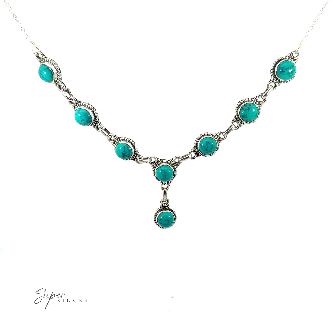 A Round Gemstone Y Necklace with Ball Border features a central drop pendant, perfect for those who love bohemian style jewelry.