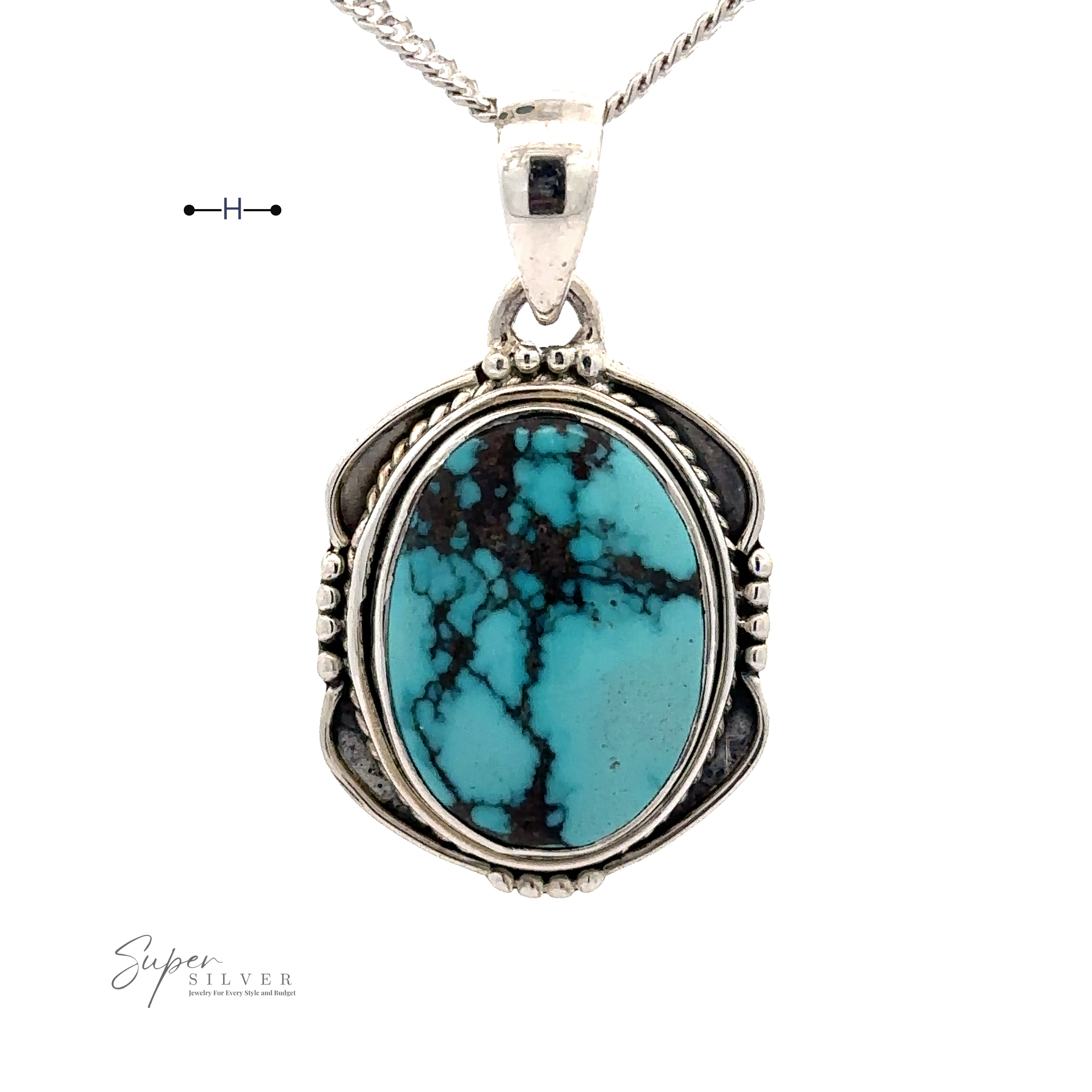Handcrafted Natural Turquoise Pendant with an Oval Shield Setting, elegantly presented on a chain.