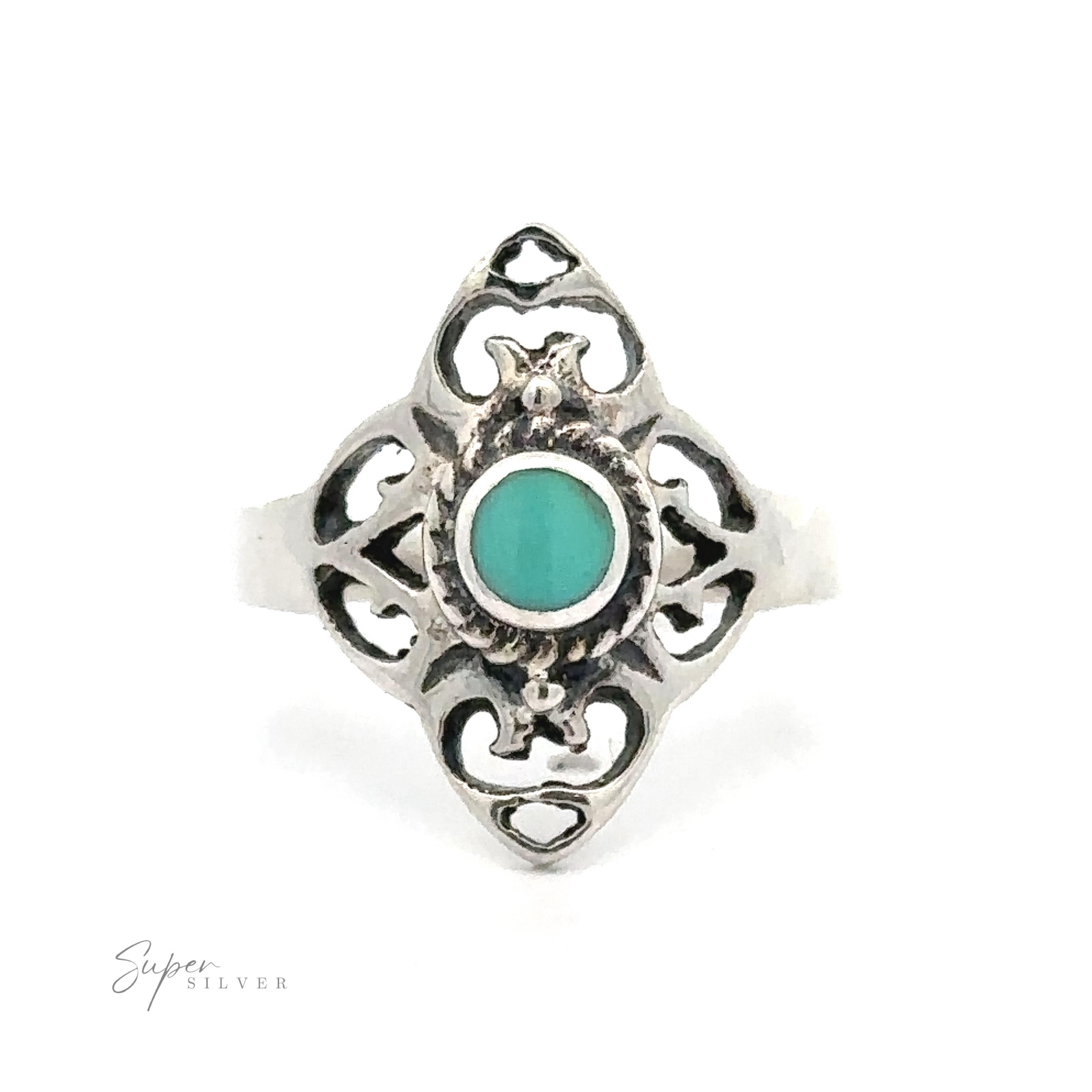 A Filigree Inlaid Stone Ring, inspired by the Victorian era.