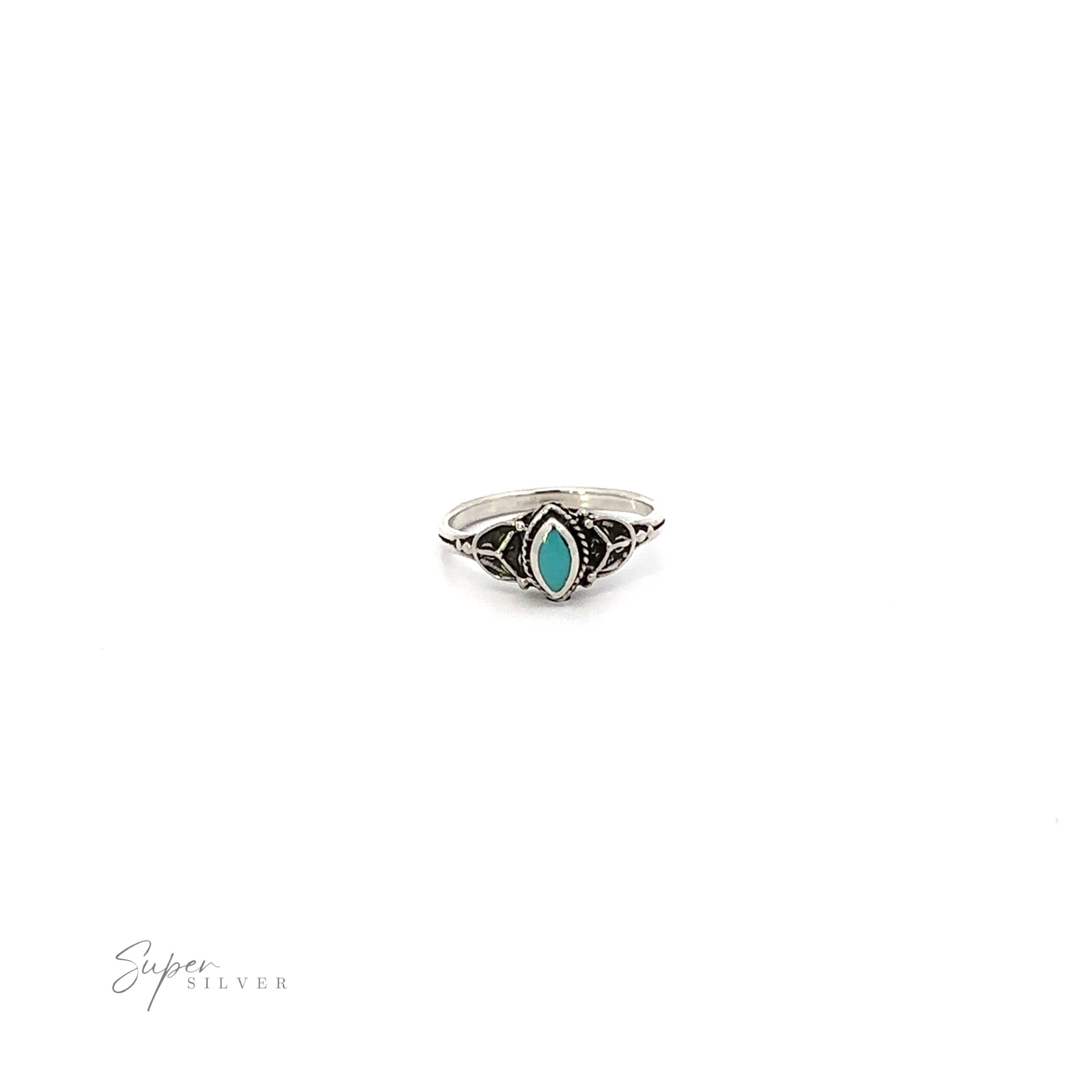 A vintage silver ring with a fashionable Tiny Marquise Inlay Stone Ring.