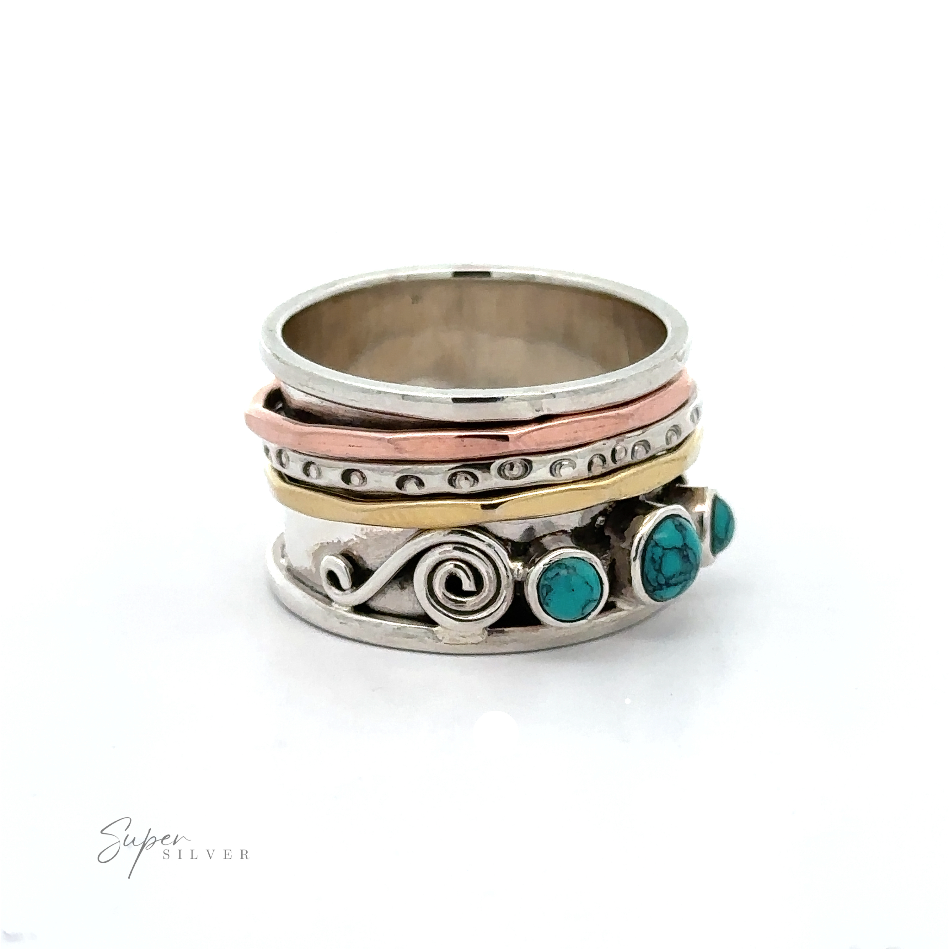A Turquoise Spinner Band with Swirls.
