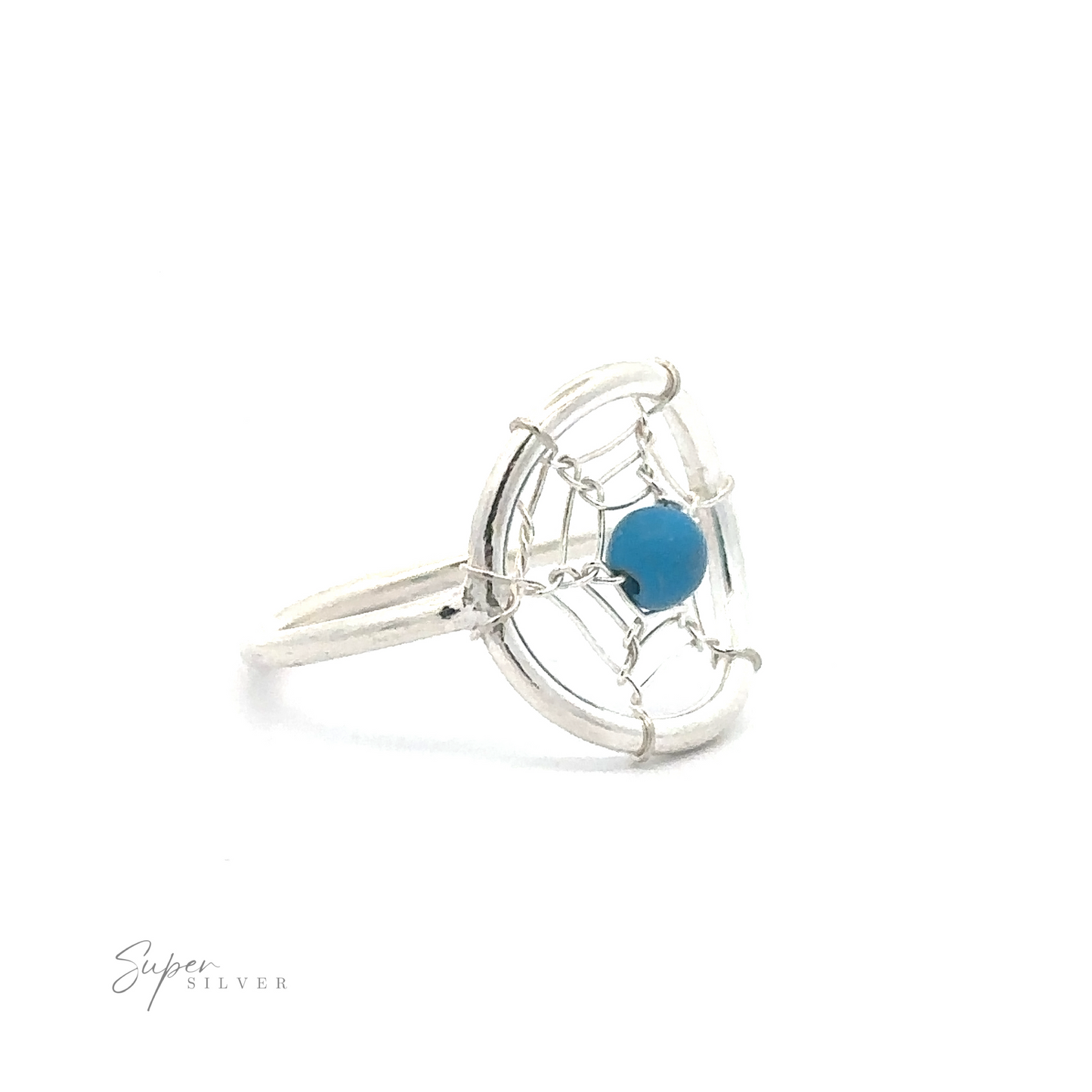 
                  
                    Wire Dreamcatcher Ring with Bead with a centrally placed blue gemstone.
                  
                