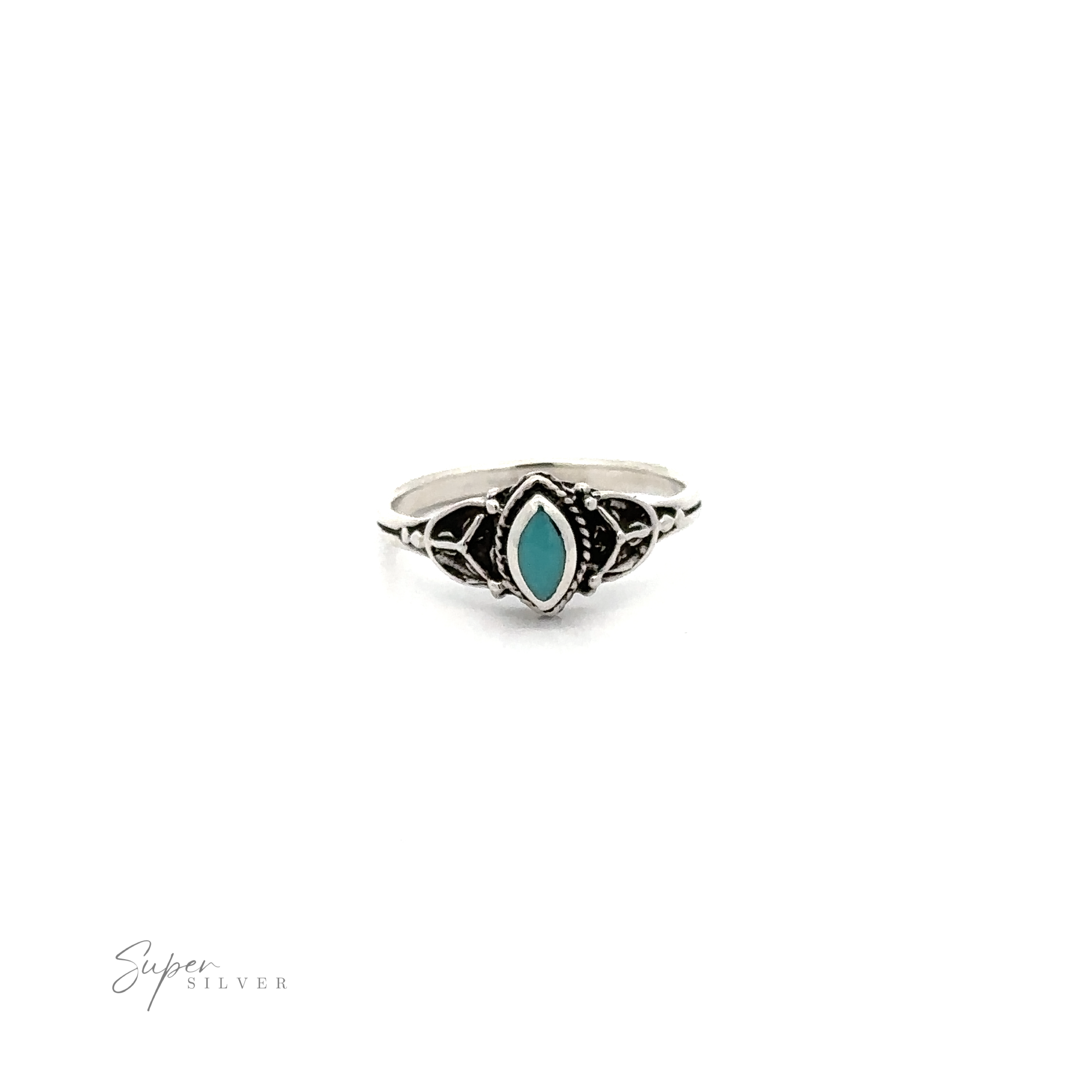 Tiny Marquise Inlay Stone ring with a vintage look.