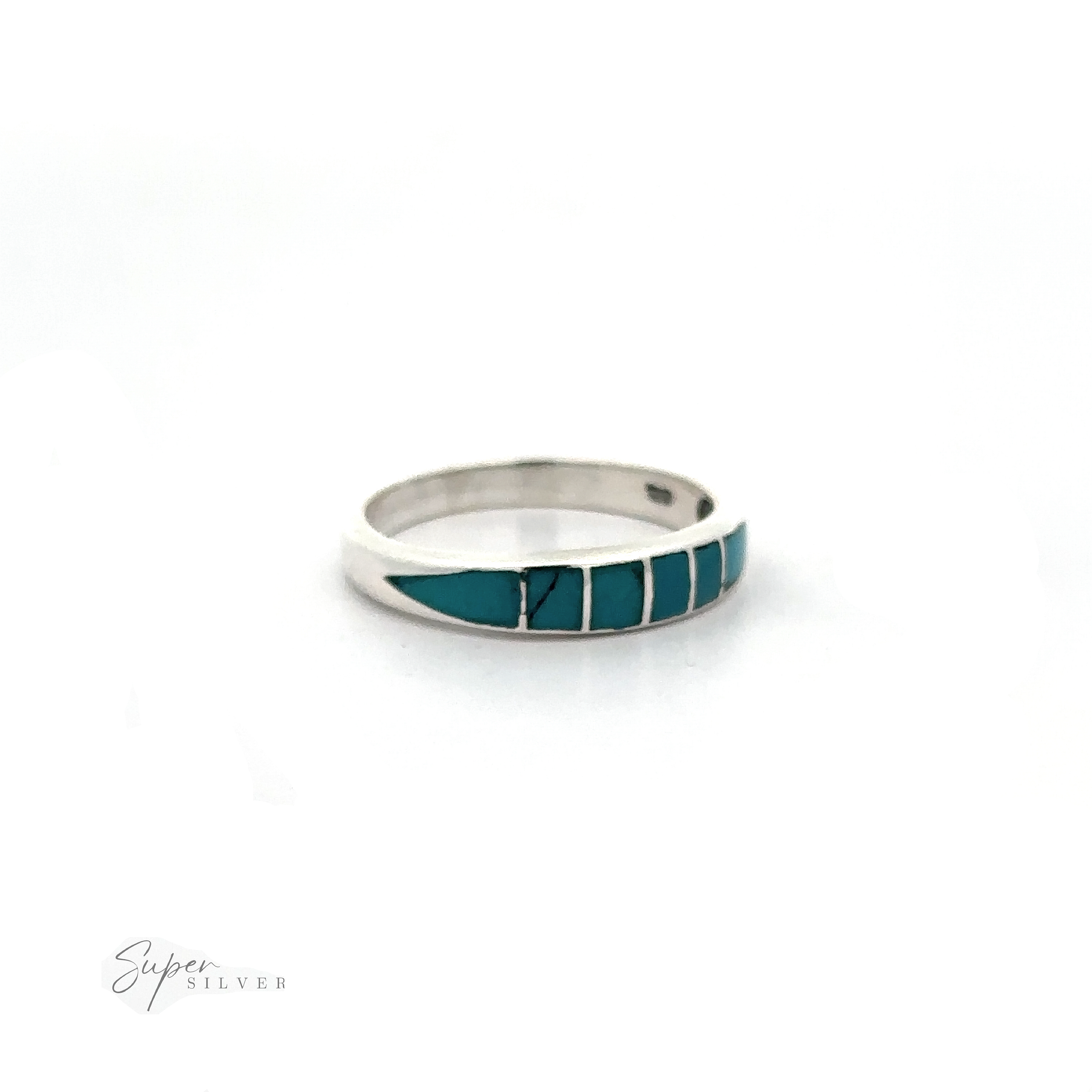 A sterling silver Inlay Stone Band, featuring a dome design.