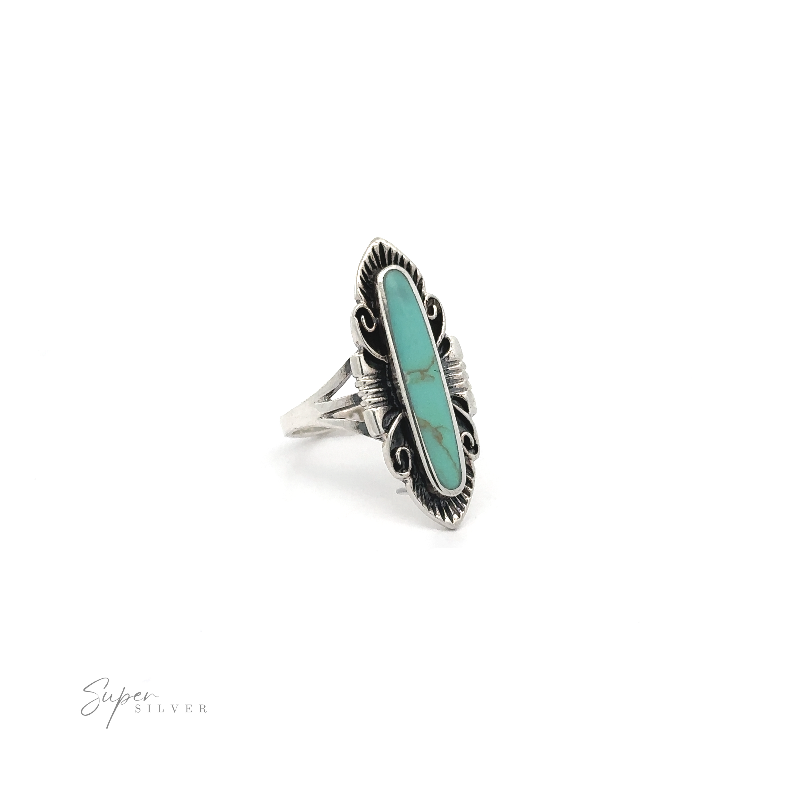 An Elegant Southwest Inspired Ring with Inlaid Stone.
